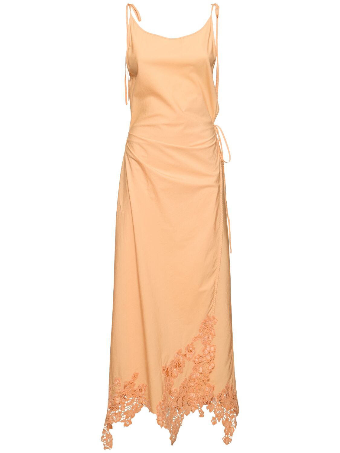 Acne Studios Cotton Midi Dress W/lace In Orange