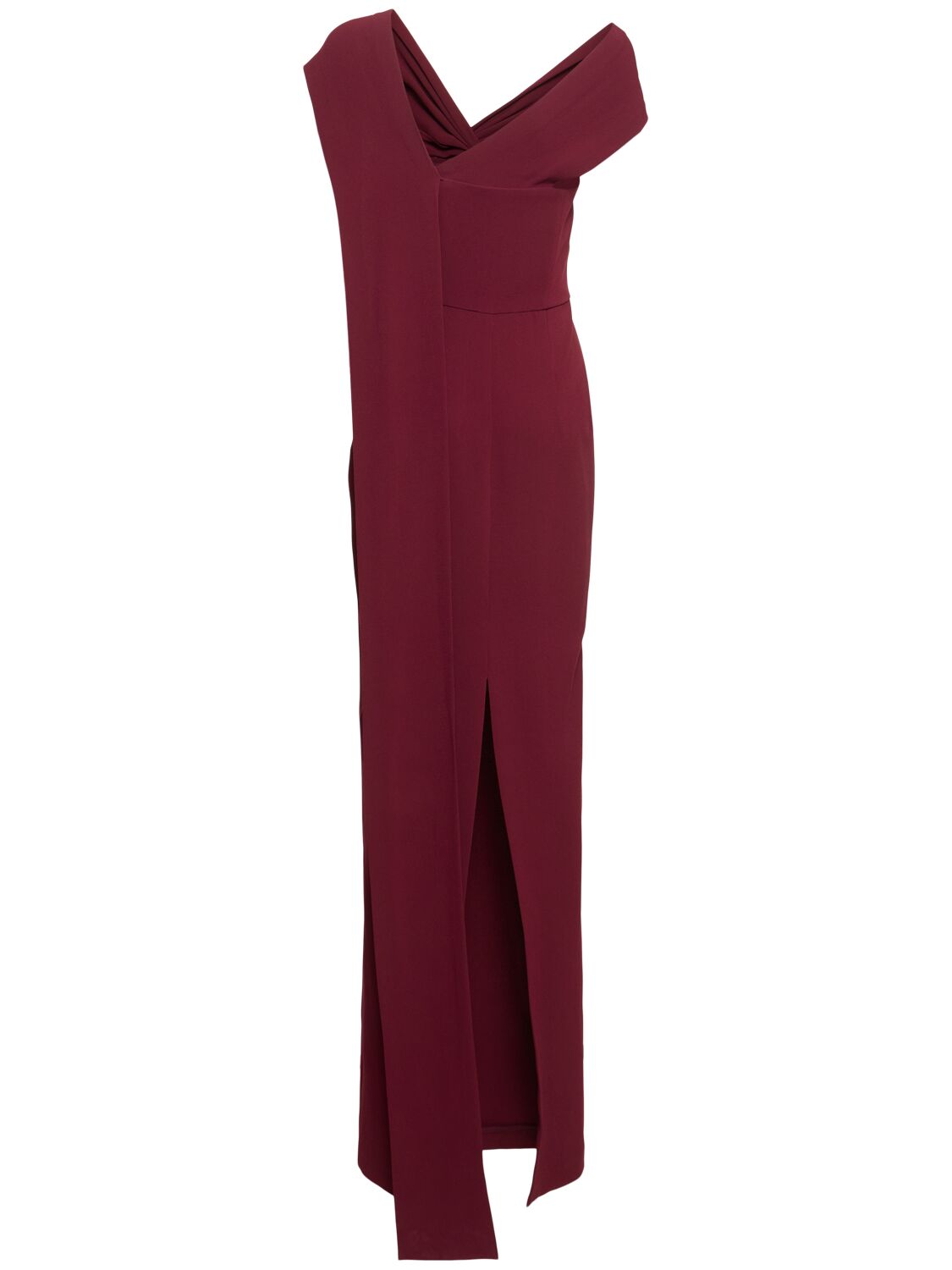 Shop Roland Mouret Asymmetric Light Cady Maxi Dress In Burgundy