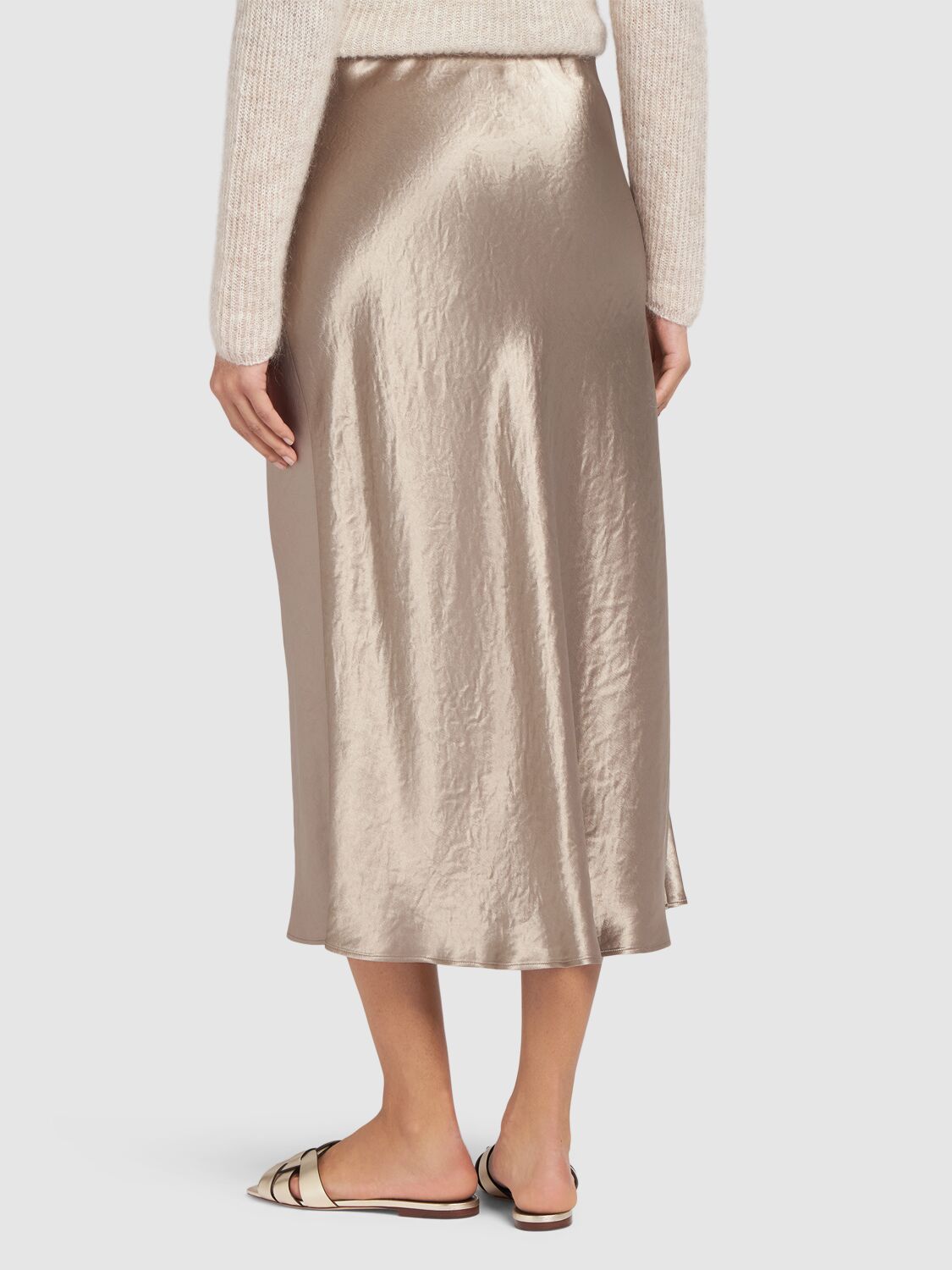 Shop Max Mara Alessio Satin Midi Skirt In Brown