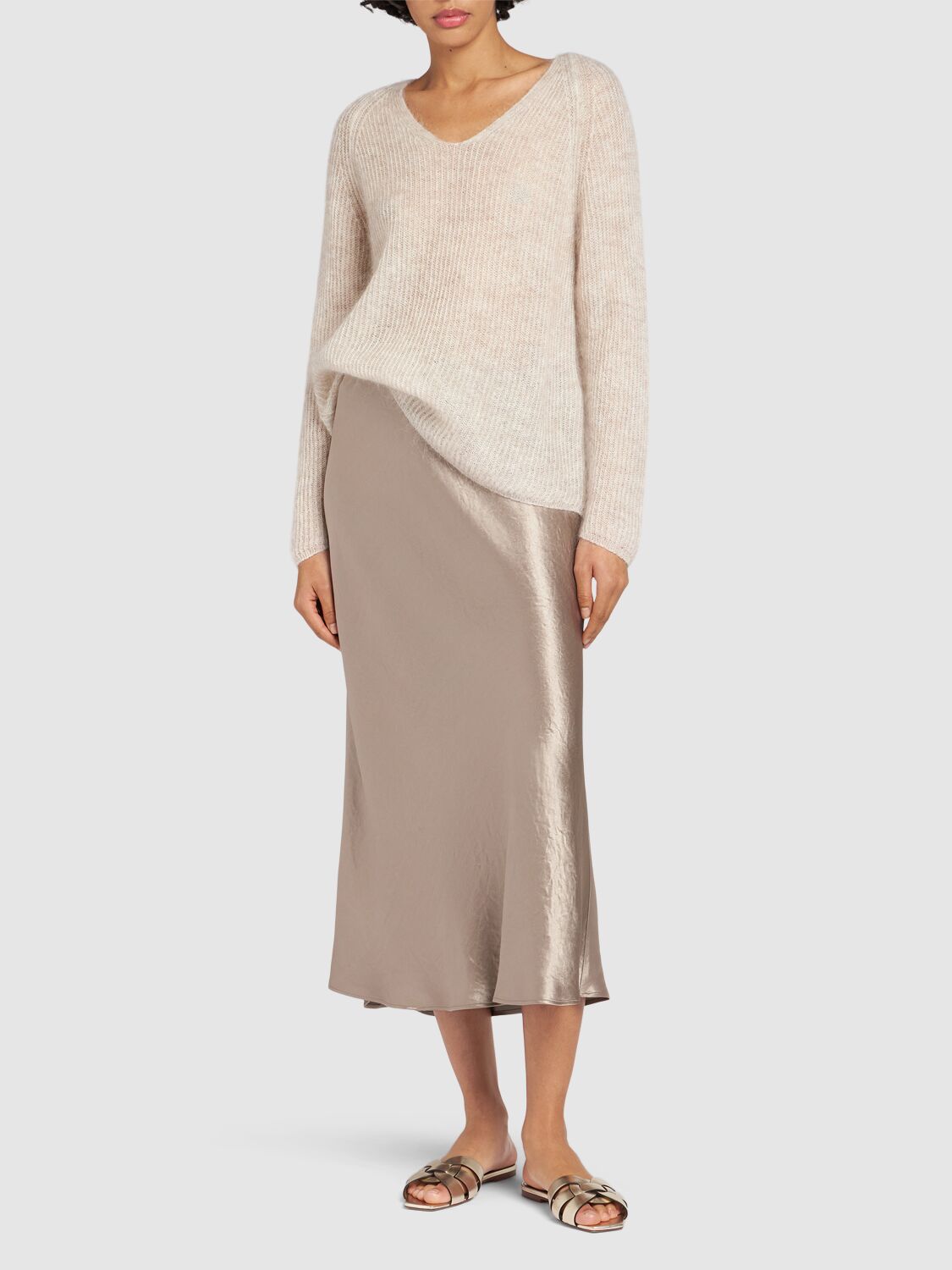 Shop Max Mara Alessio Satin Midi Skirt In Brown