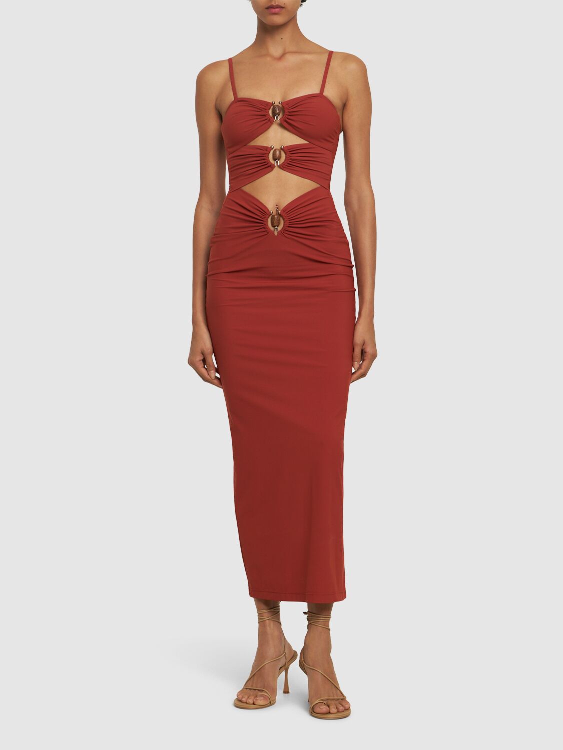 Shop Christopher Esber Cutout Midi Dress In Brown