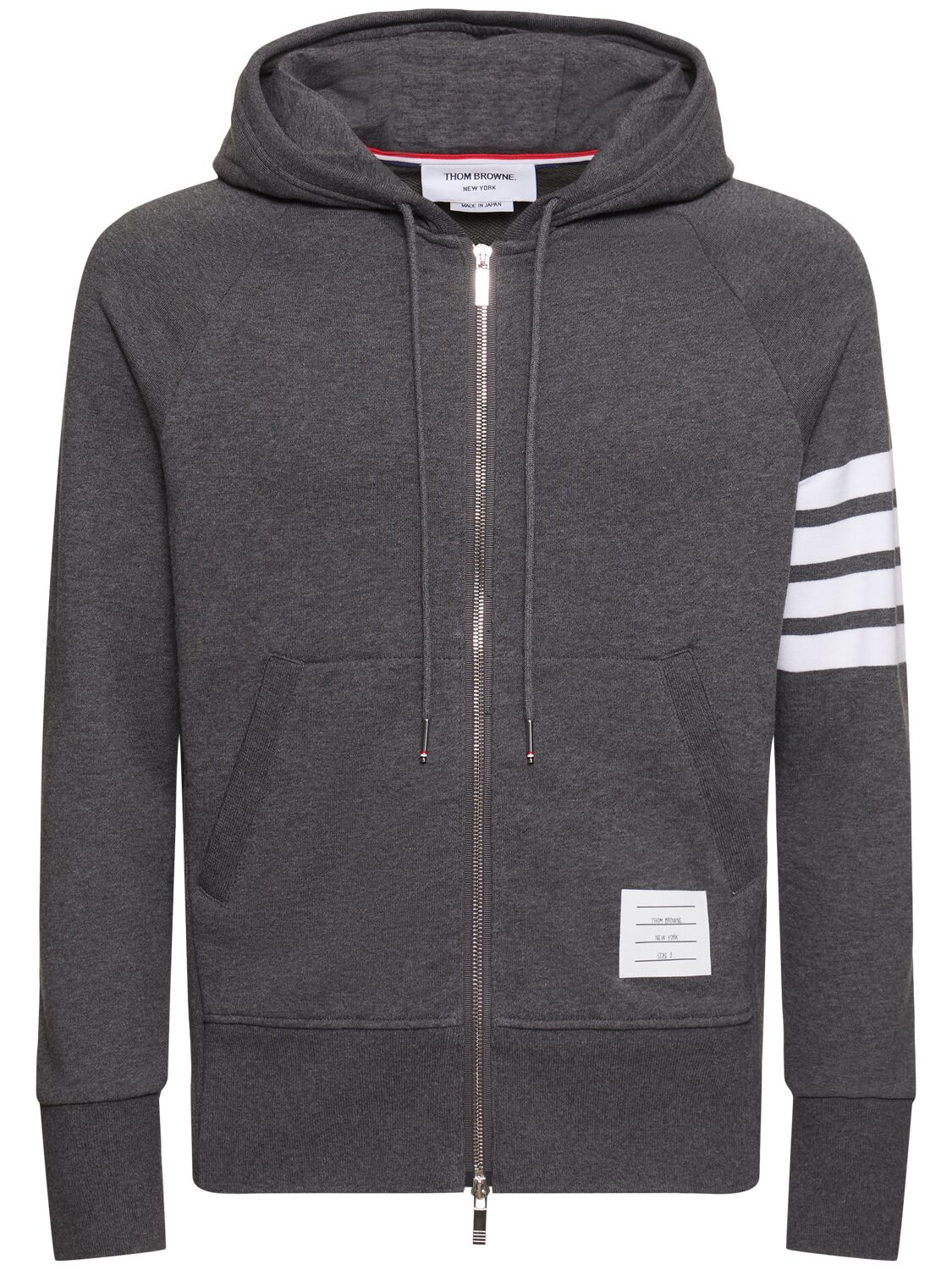 Thom Browne Zip-up Stripes Cotton Sweatshirt Hoodie In Dark Grey