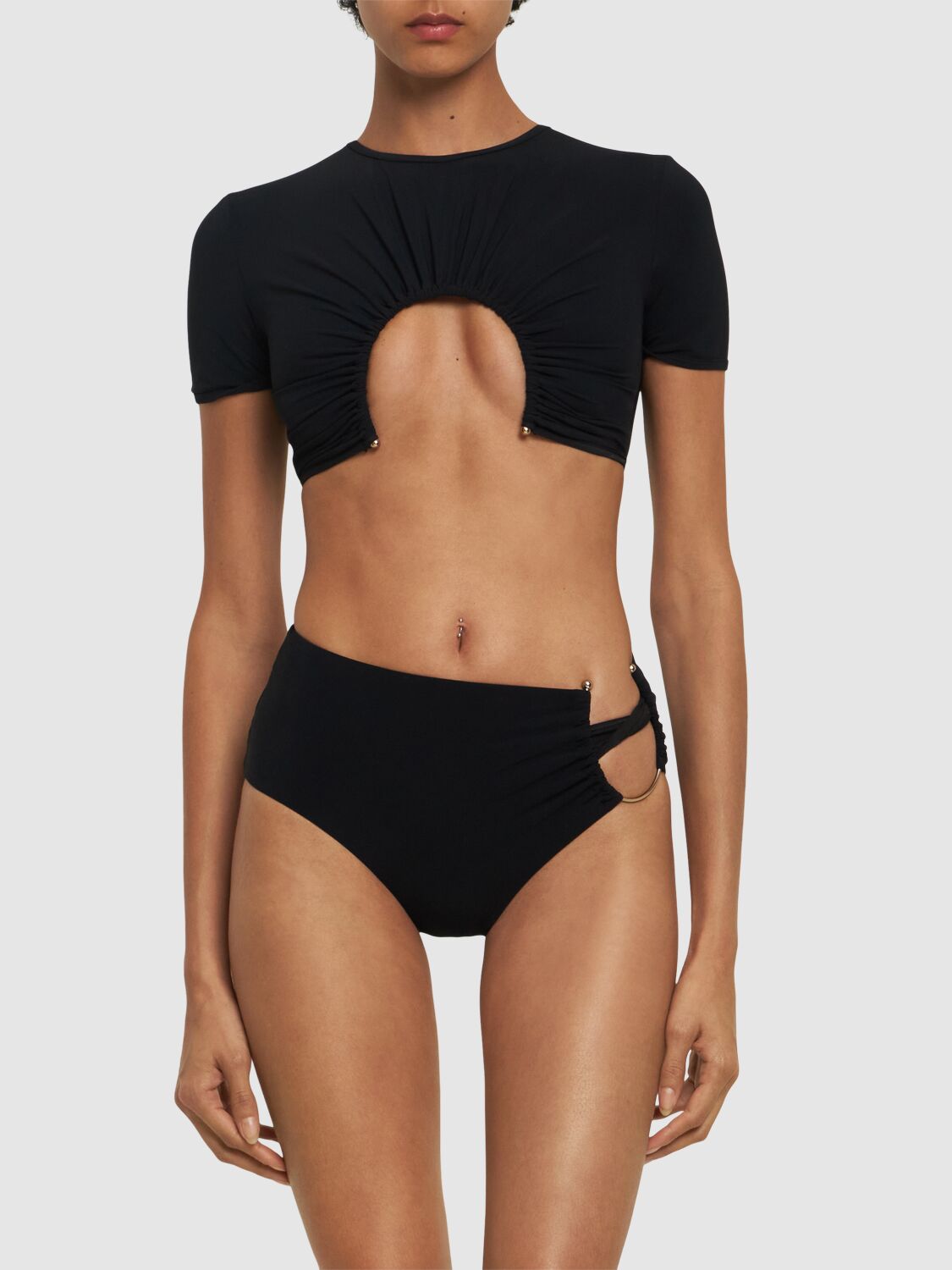 Shop Christopher Esber Metal Ring High Waist Bikini Bottoms In Black