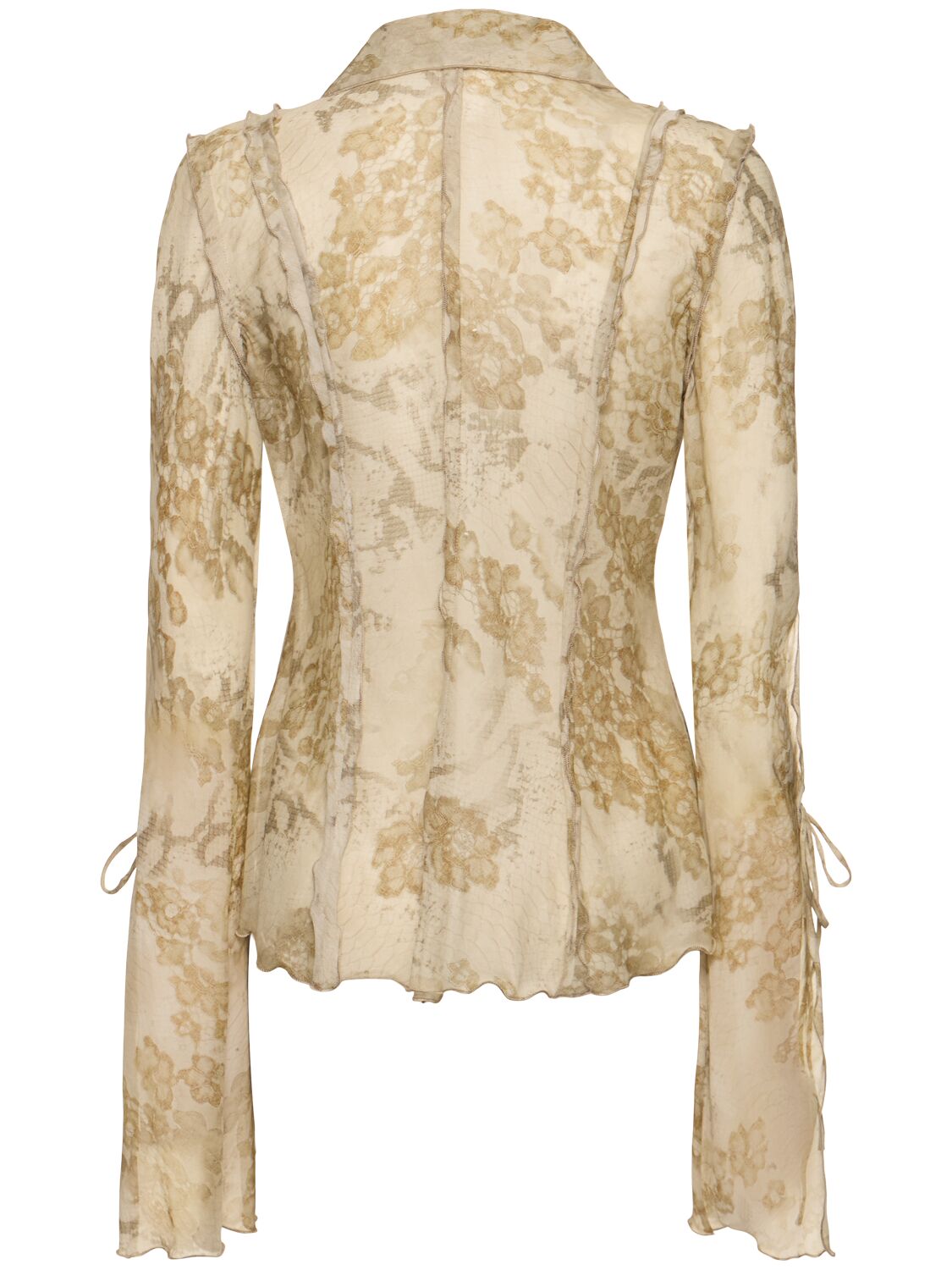 Shop Acne Studios Printed Cotton & Silk Lace-up Shirt In Beige/brown