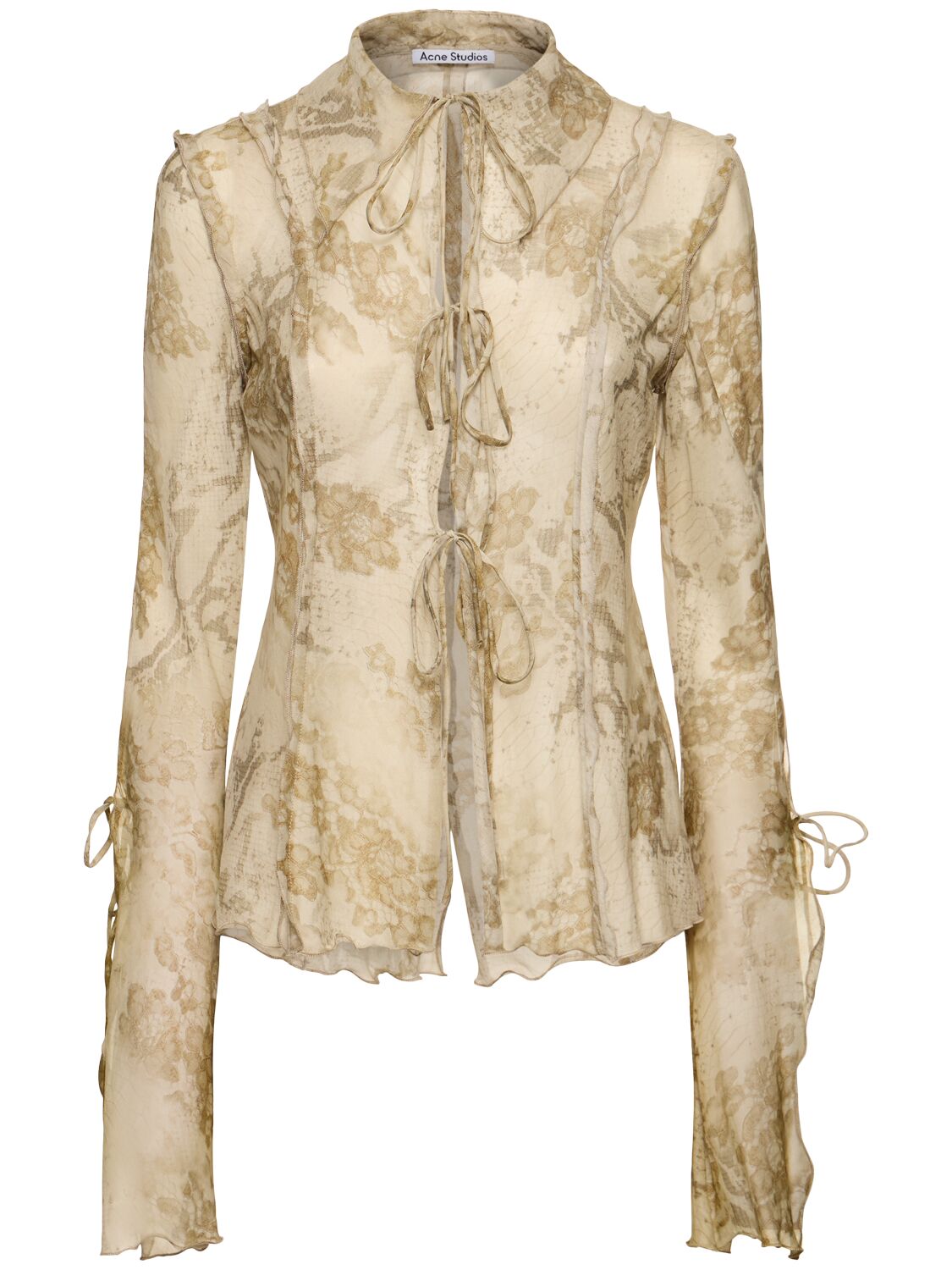 Shop Acne Studios Printed Cotton & Silk Lace-up Shirt In Beige/brown