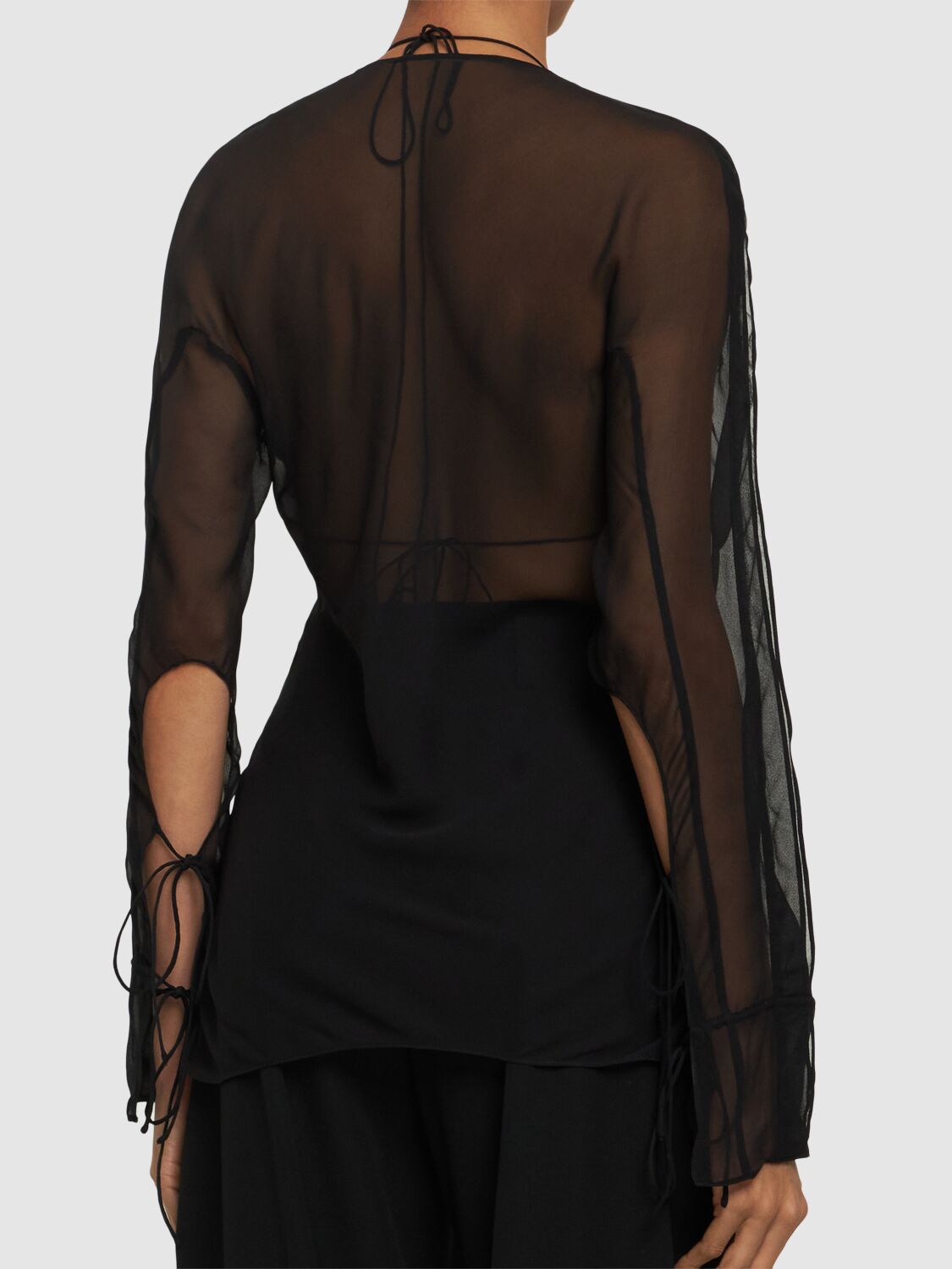 Shop Christopher Esber Floating Sheer Long Sleeve Shirt In Black