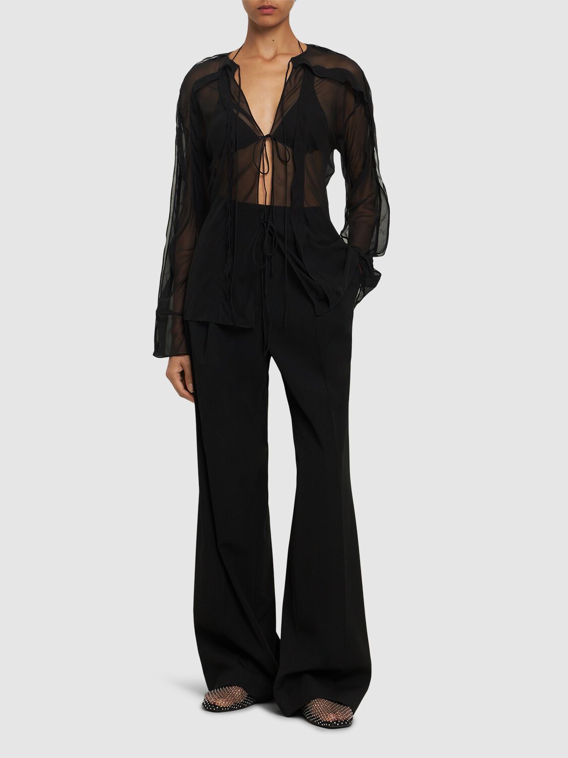 Shop Christopher Esber Floating Sheer Long Sleeve Shirt In Black