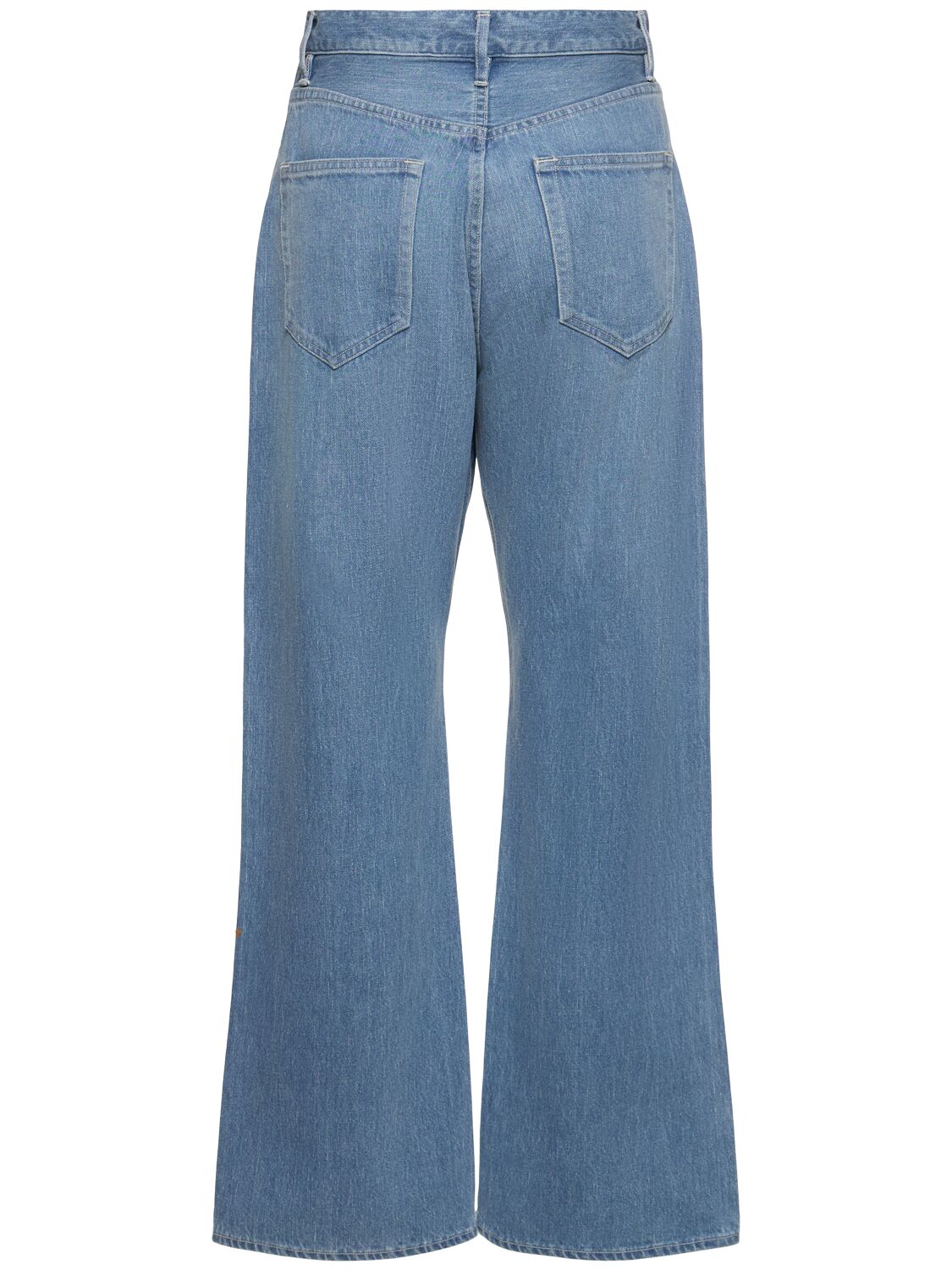 Shop Auralee Selvedge Faded Light Denim Cotton Pants In Blue