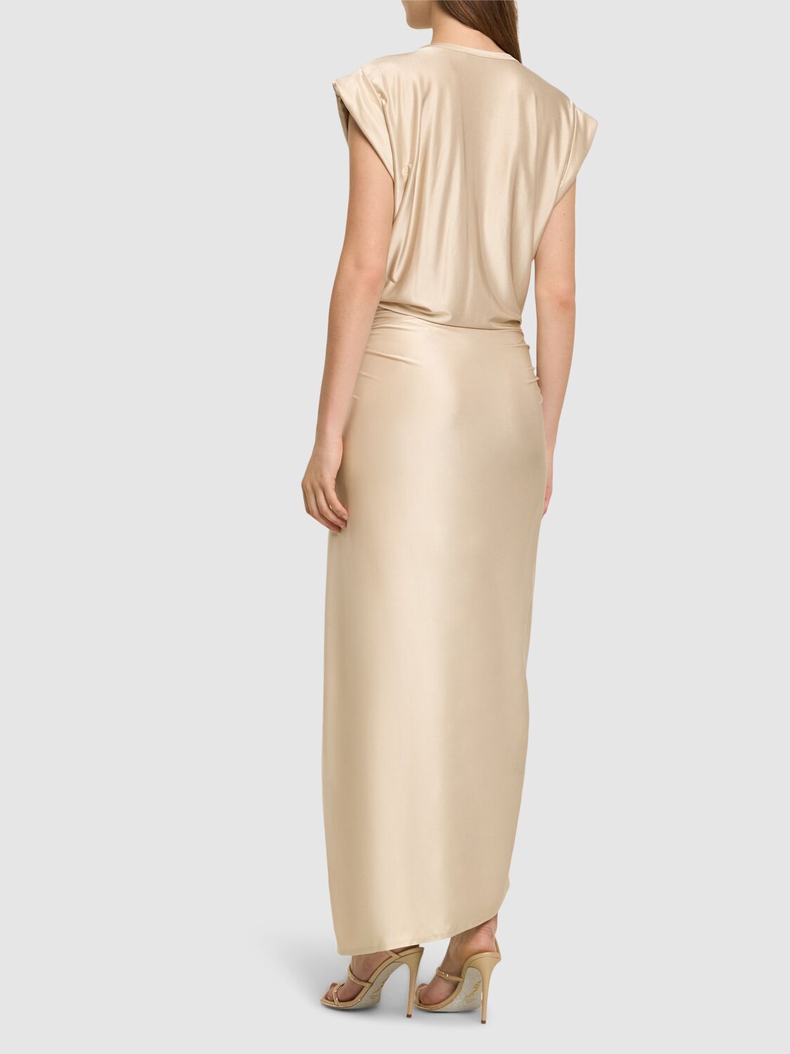 Shop Rabanne Viscose Jersey Midi Dress In Beige