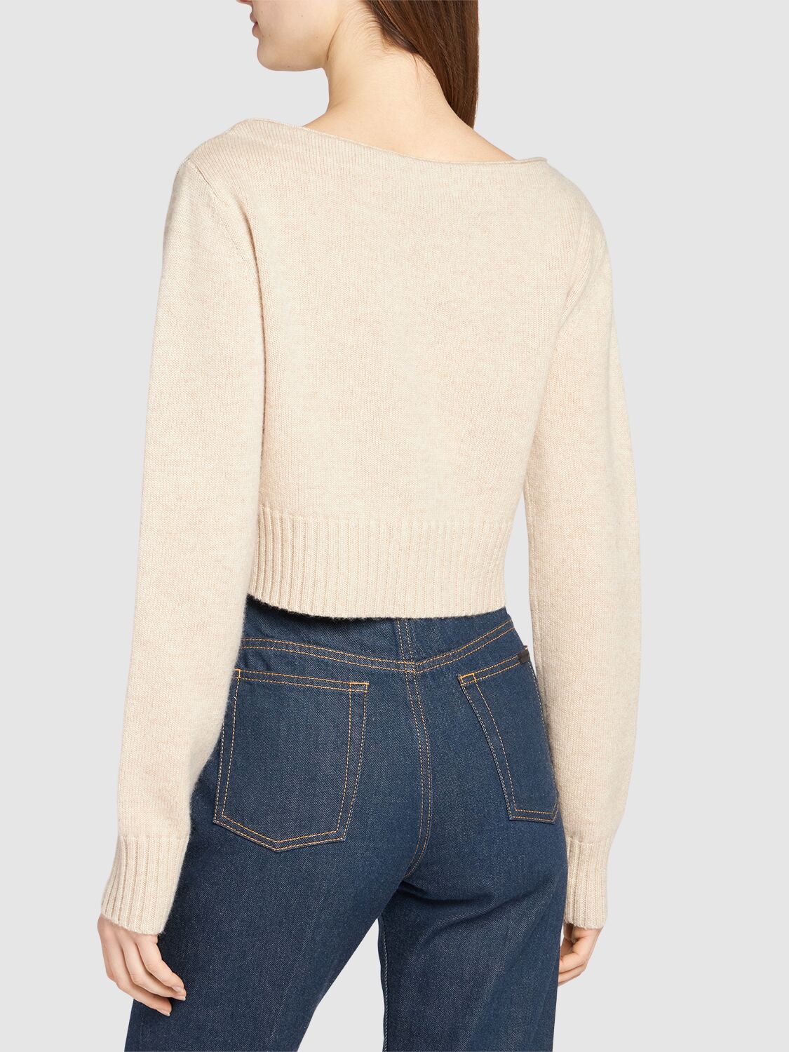 Max Mara Angri Rib Knit Wool Crop Sweater In Beige