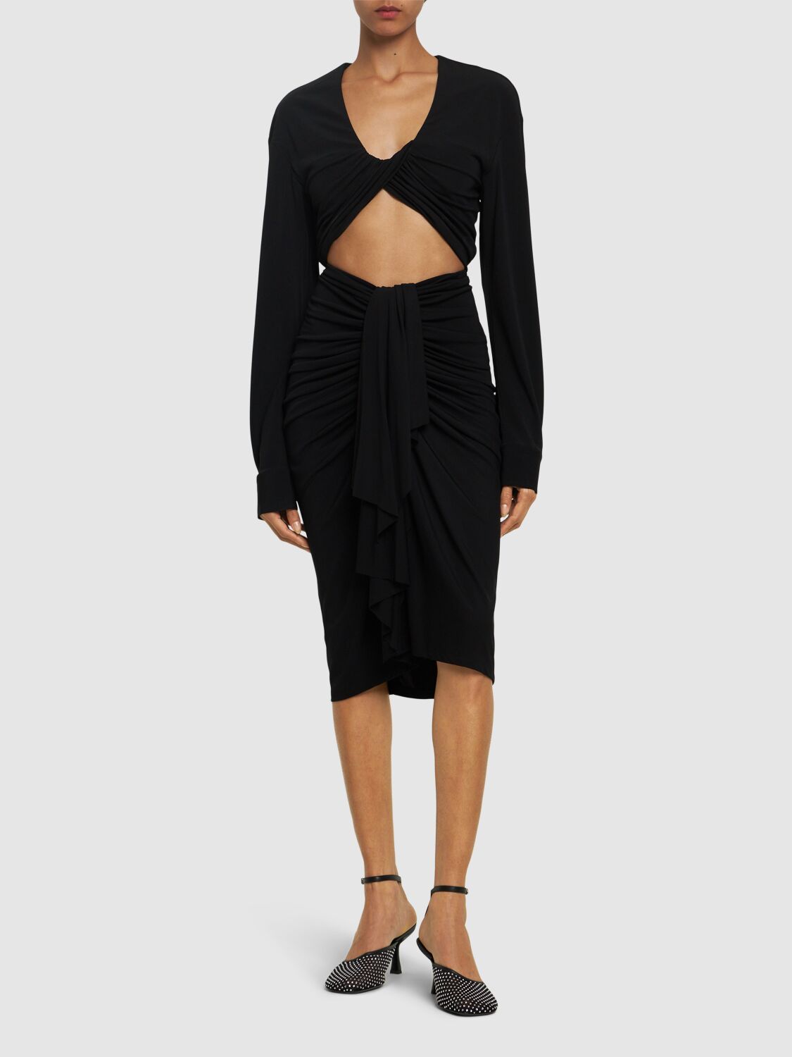 Shop Christopher Esber Vivenda Draped Midi Skirt In Black