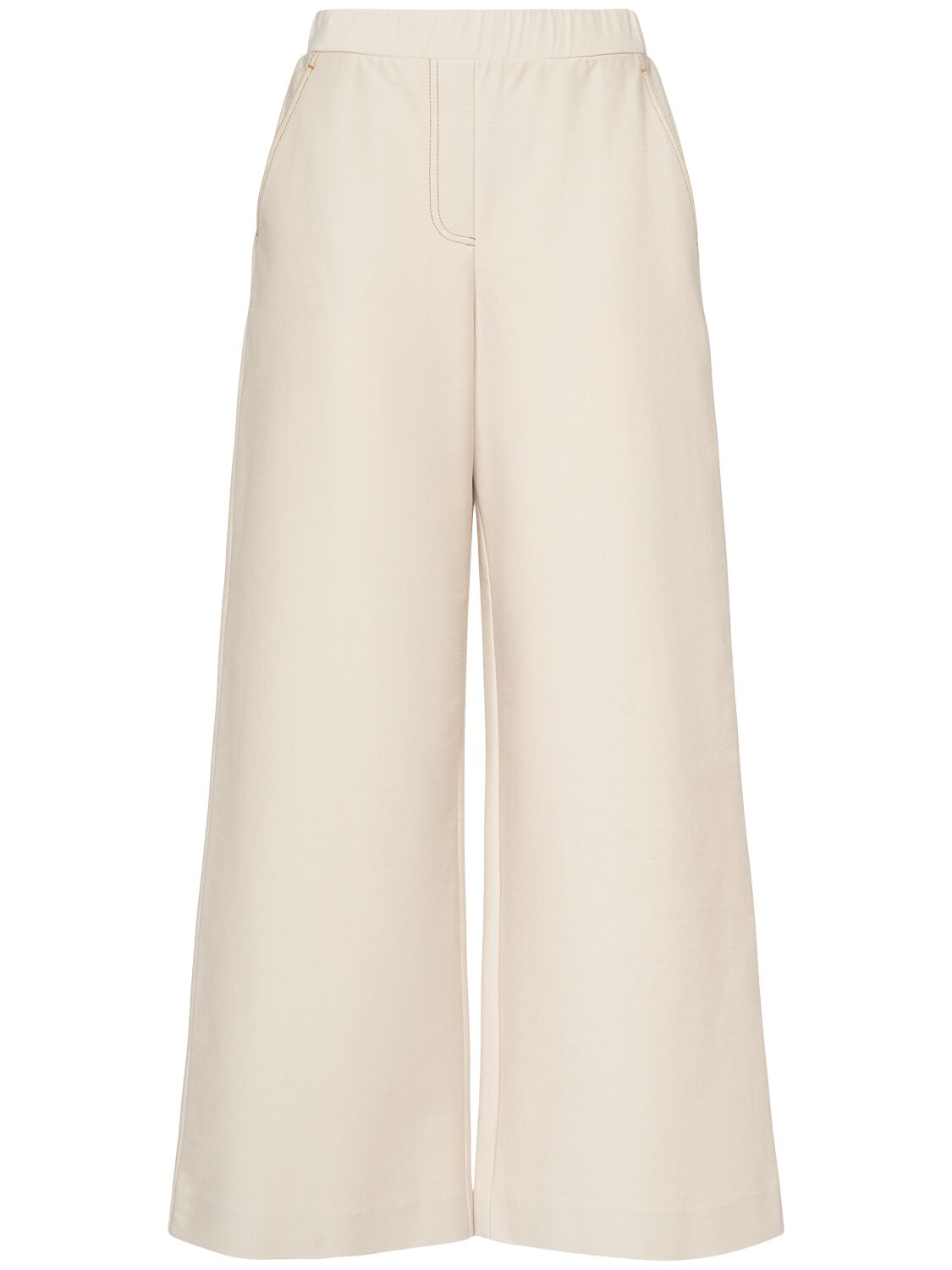 Max Mara Foggia Denim Effect Jersey Wide Pants In Beige