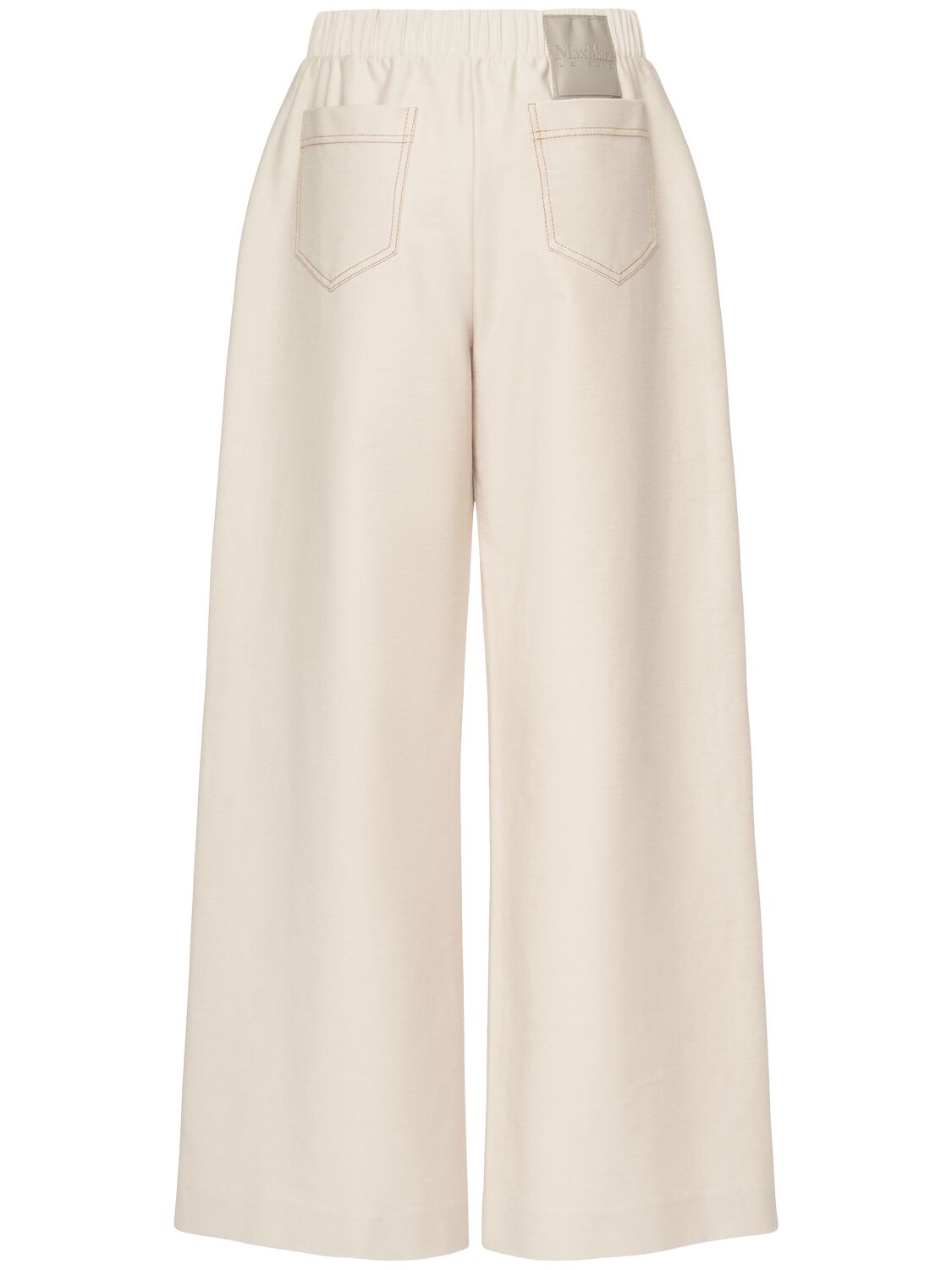 Shop Max Mara Foggia Denim Effect Jersey Wide Pants In Beige