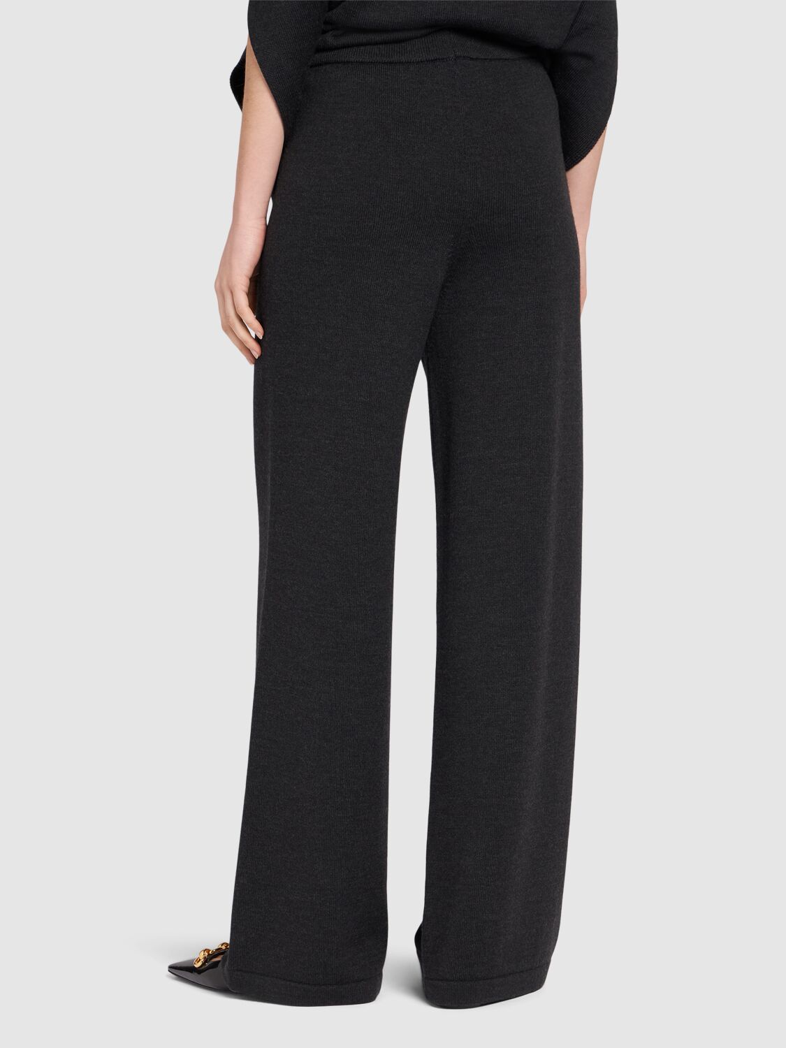 Shop Max Mara Epopea Wool Knit Flared Pants In Grey