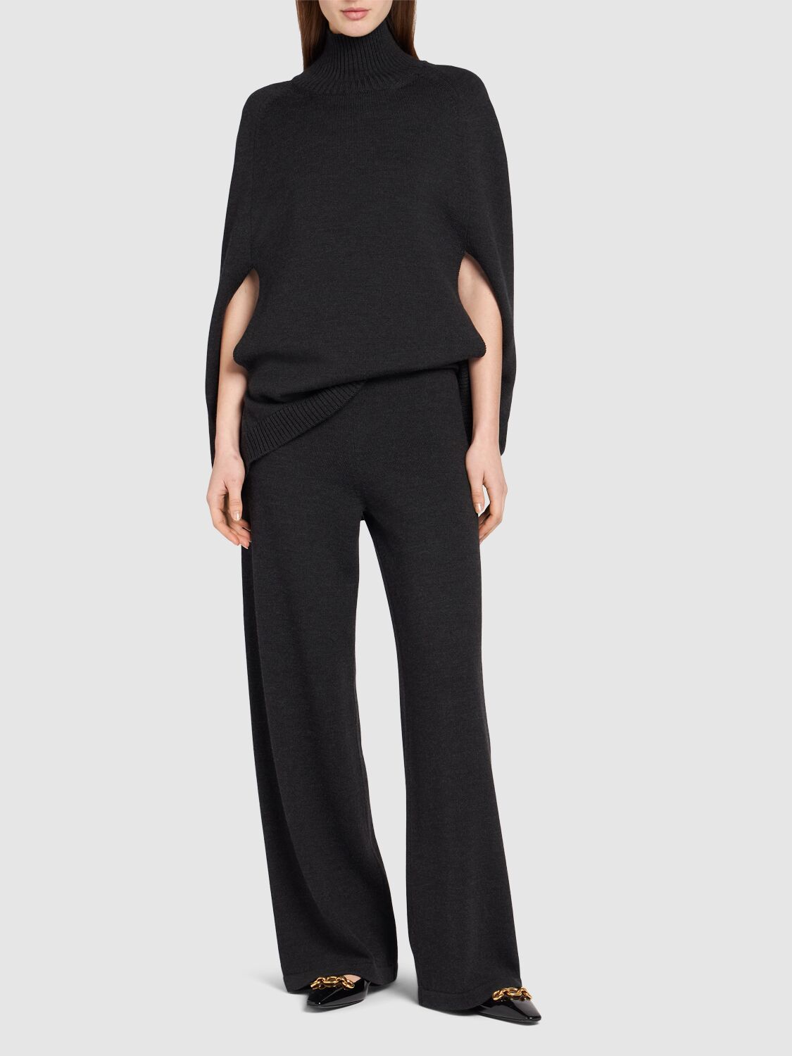 Shop Max Mara Epopea Wool Knit Flared Pants In Grey