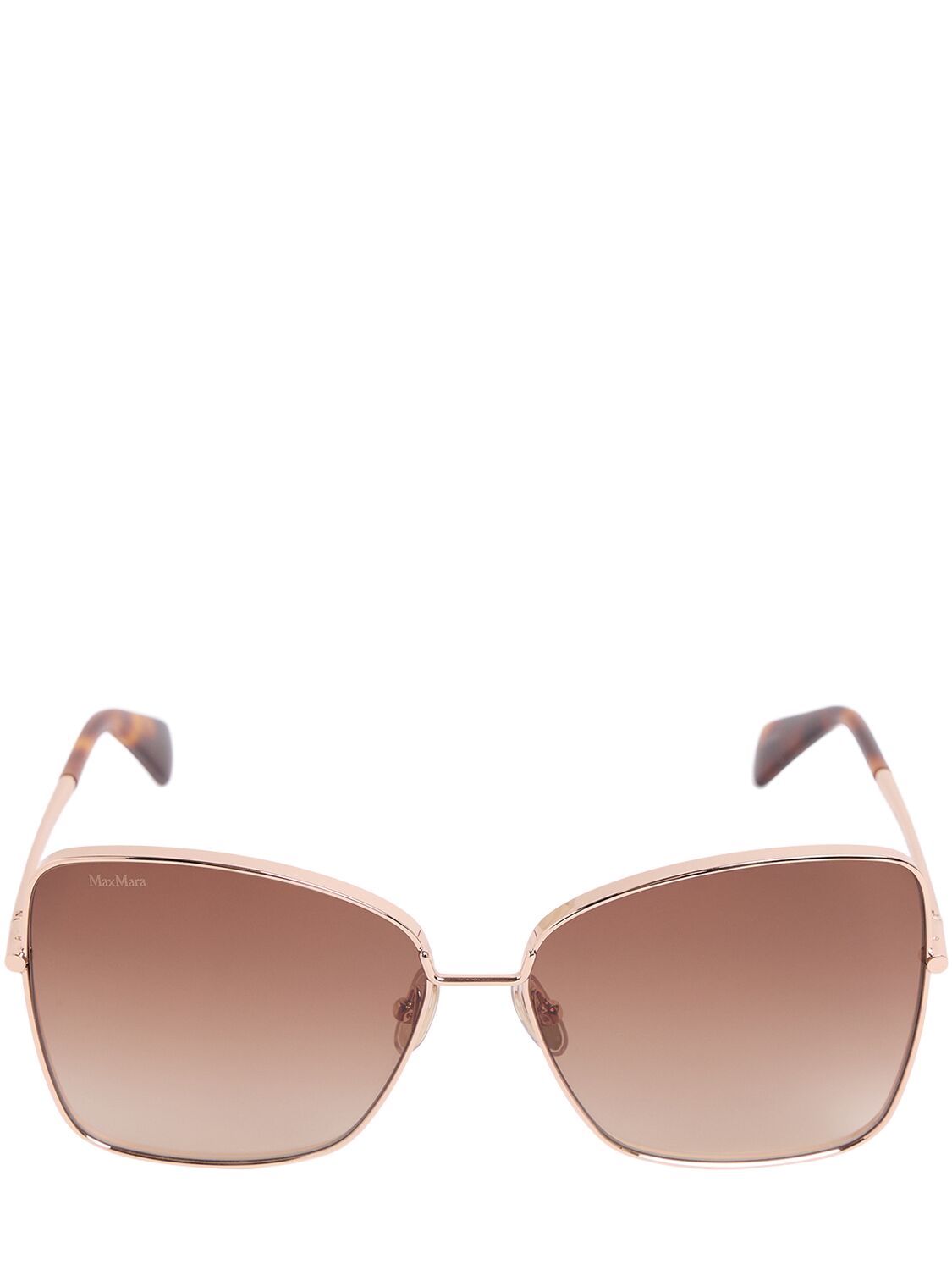 Shop Max Mara Menton Squared Metal Sunglasses In Rosegold/brown