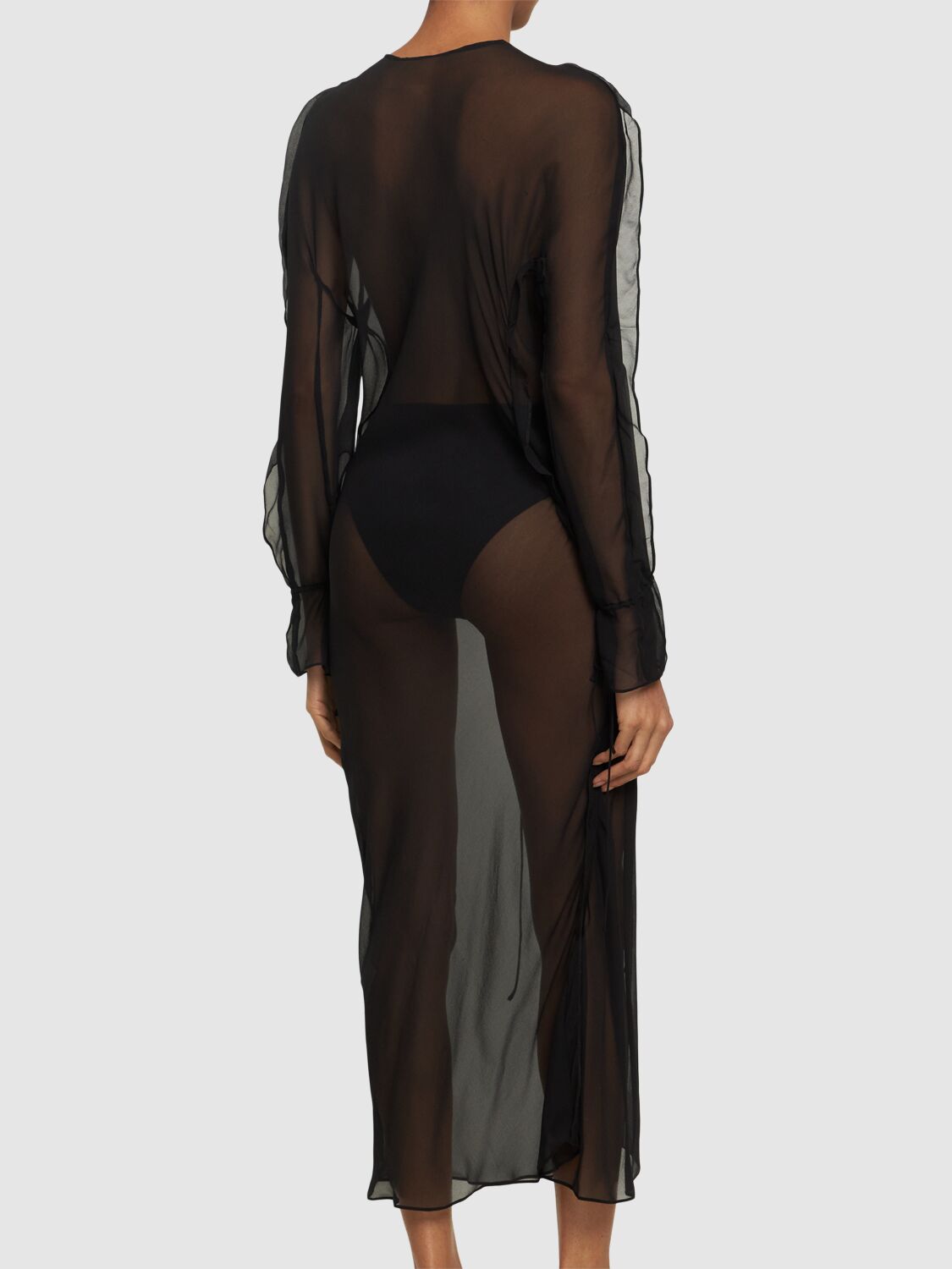 Shop Christopher Esber Ruffled Sheer Long Sleeve Dress In Black