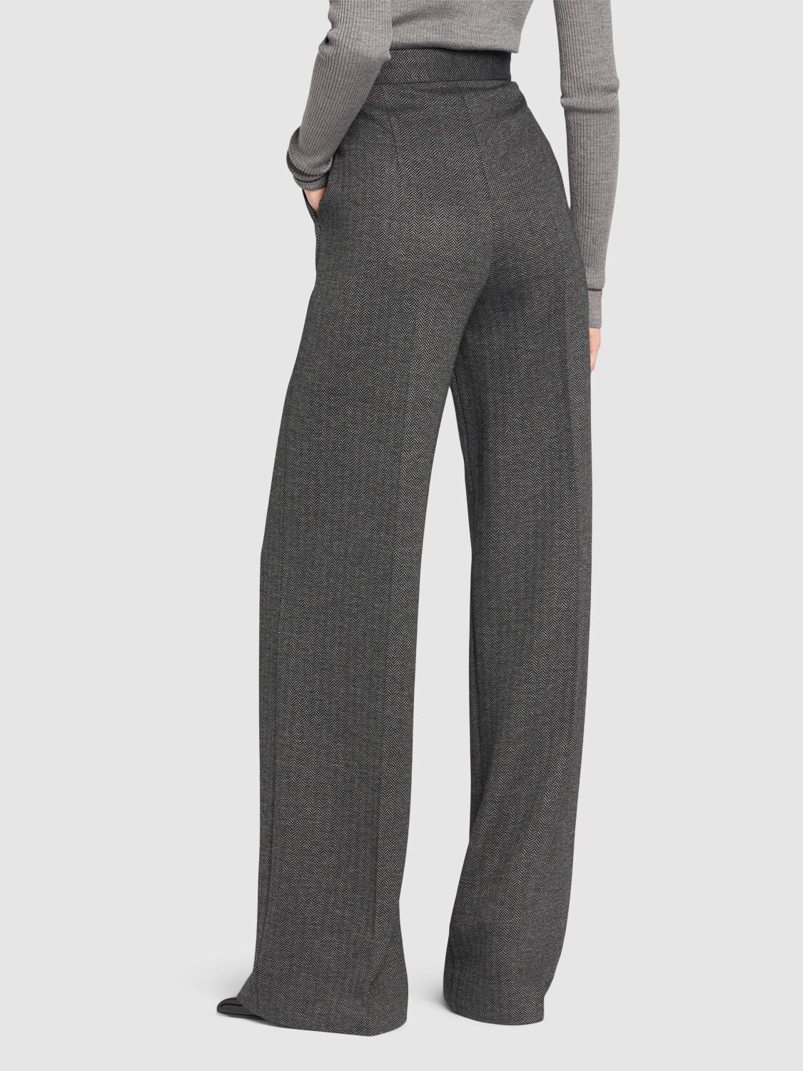 Shop Max Mara Angora Wool Blend Jacquard Wide Pants In Dark Grey