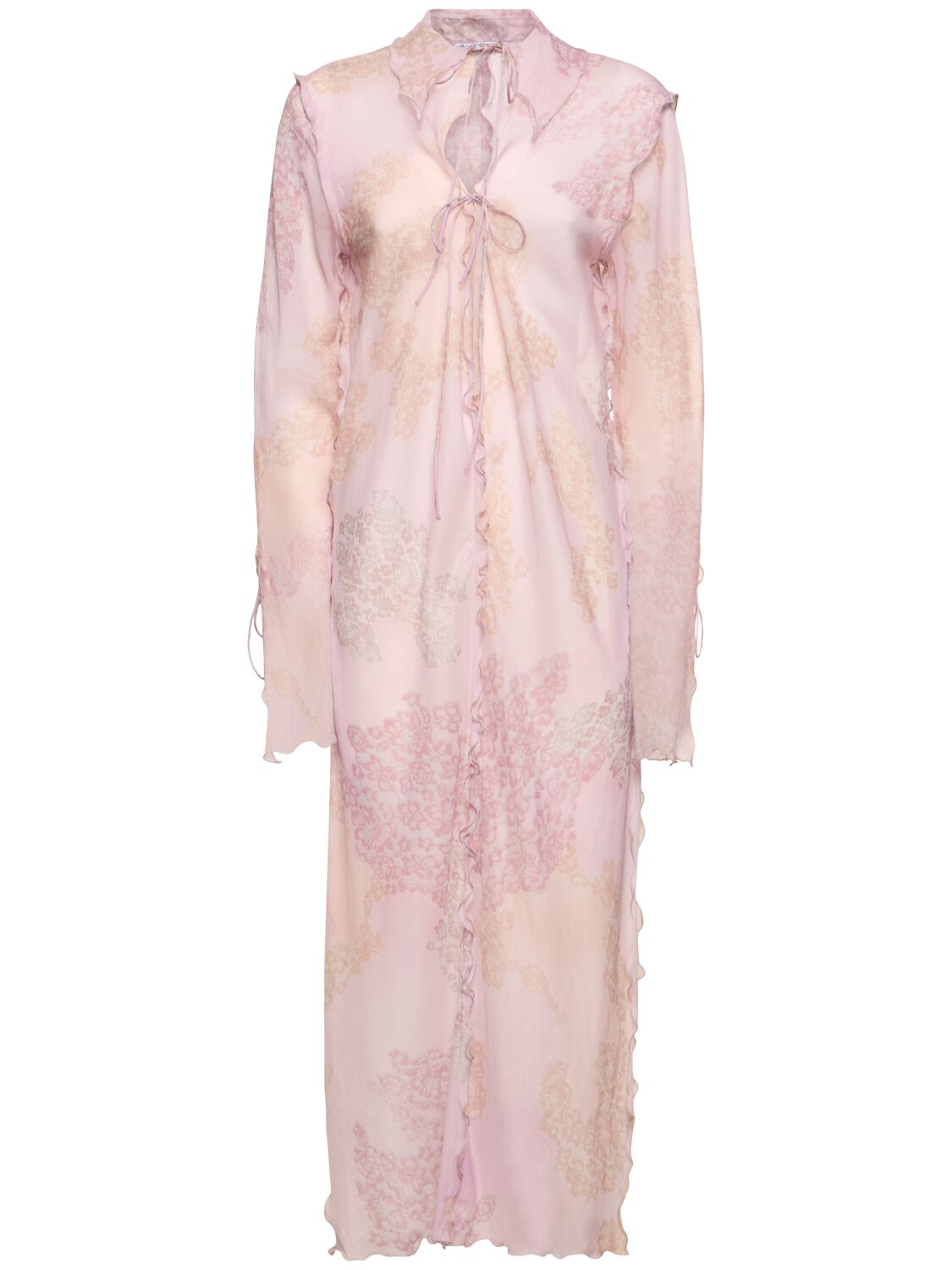 Acne Studios Printed Cotton & Silk Long Kaftan Dress In Light Pink