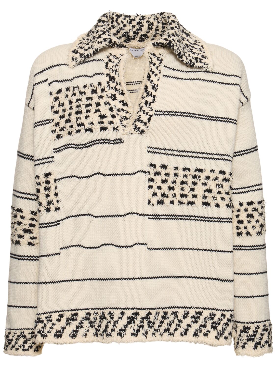 Bottega Veneta Textured Cotton & Wool Polo Sweater In Sea Salt,multi