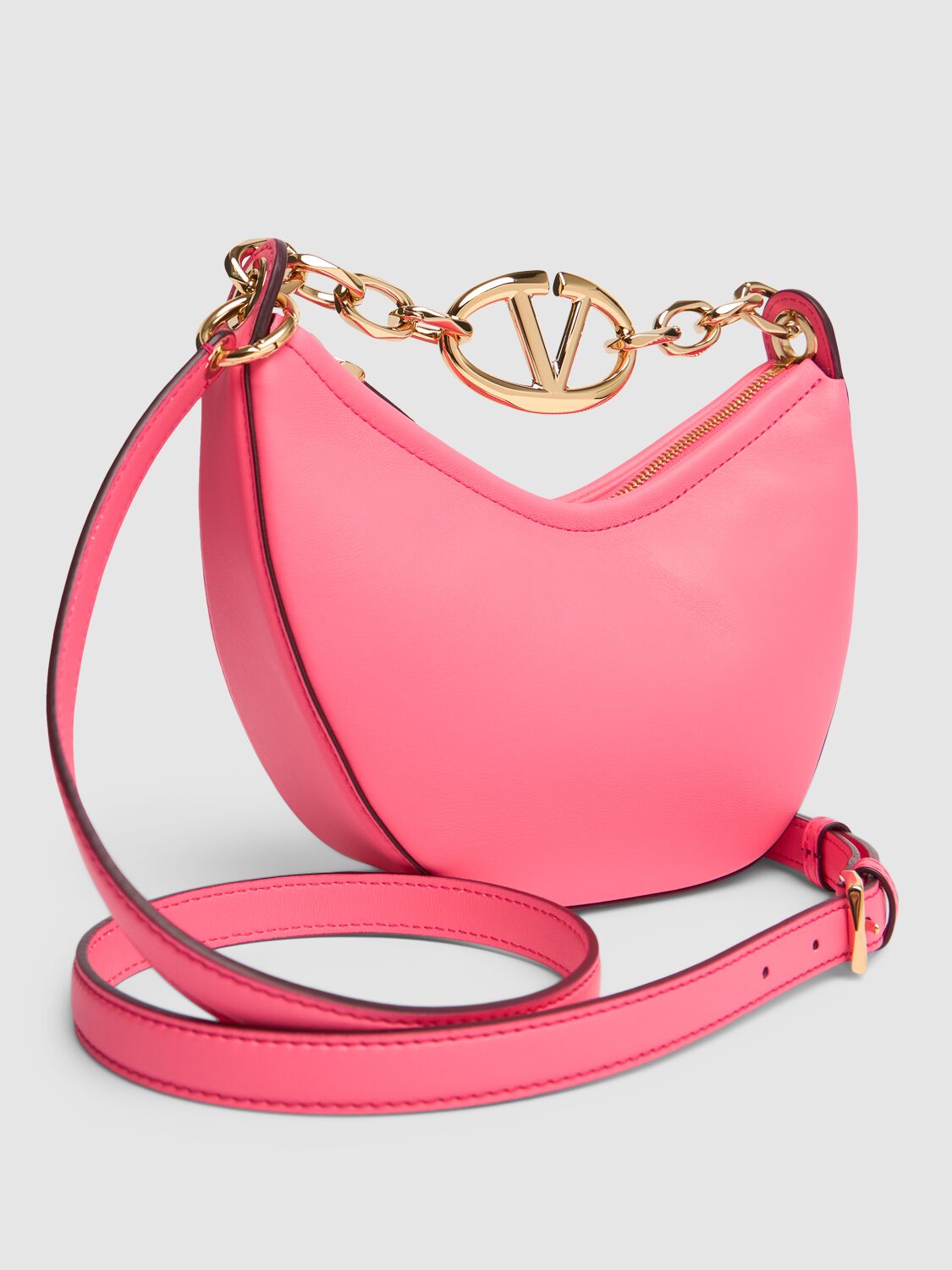 Shop Valentino Mini Vlogo Moon Leather Top Handle Bag In Camelia