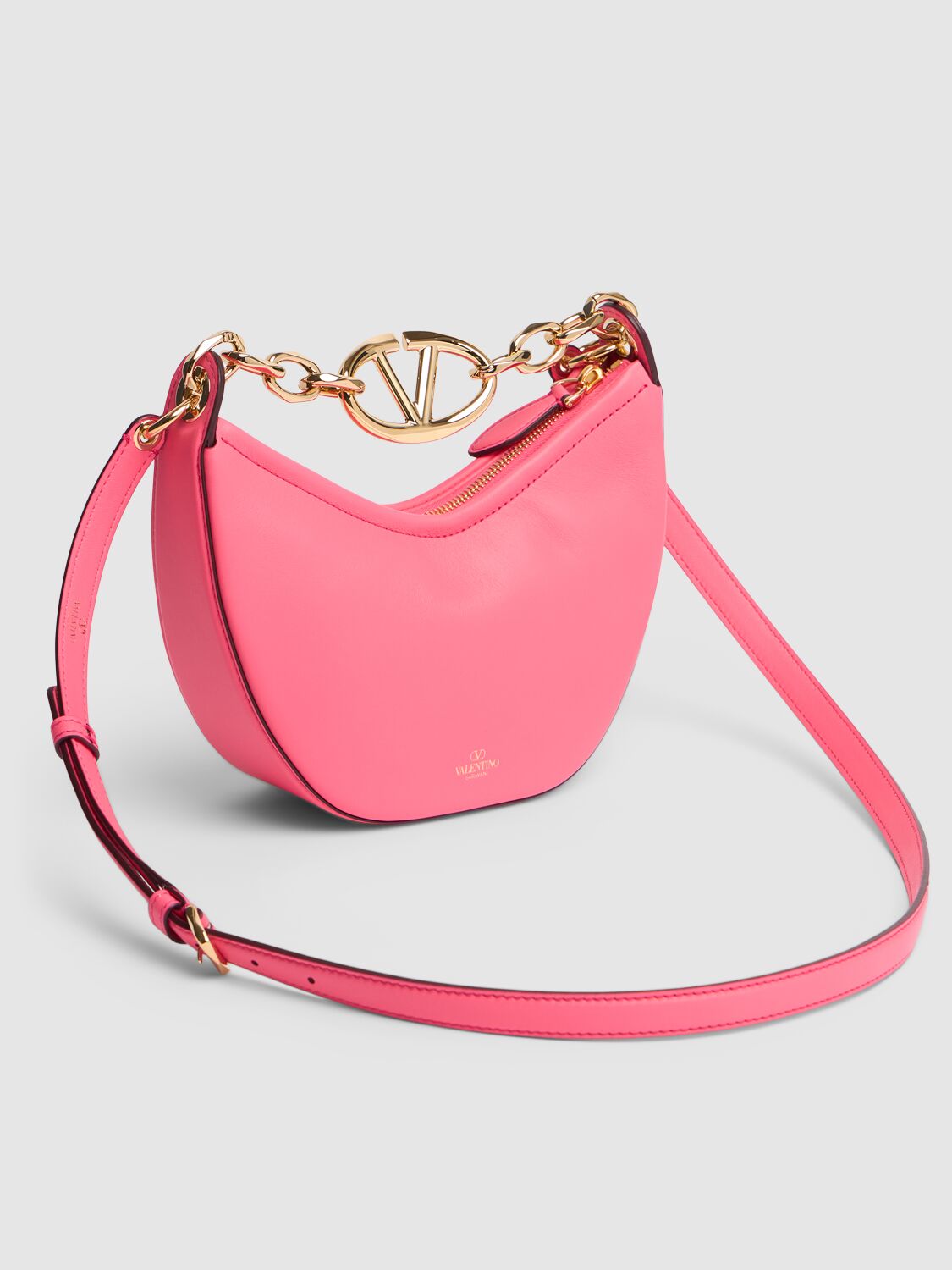 Shop Valentino Mini Vlogo Moon Leather Top Handle Bag In Camelia