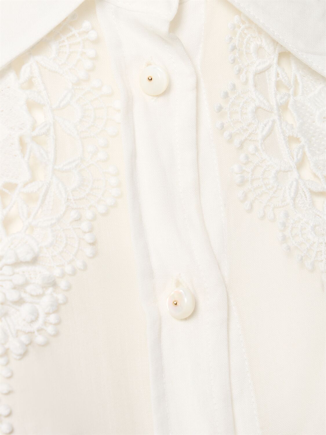 Shop Zimmermann Halliday Ramie Lace Flower Shirt In Ivory