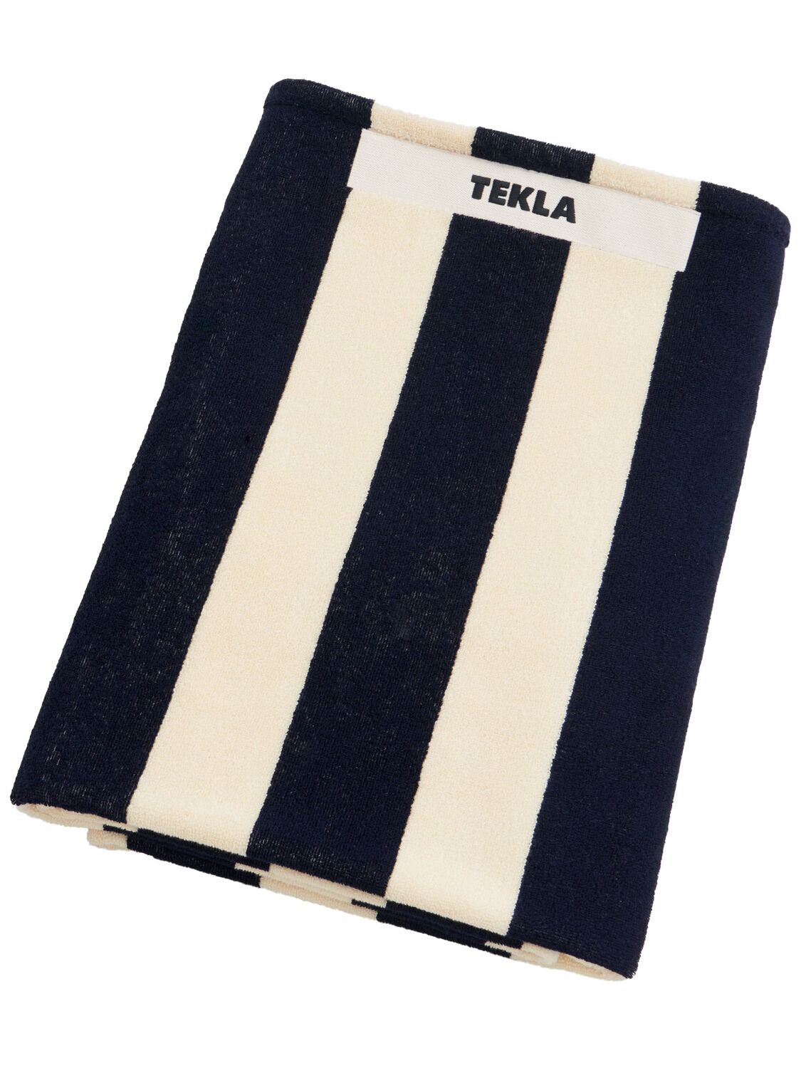 Tekla Navy Striped Beach Towel In Blue
