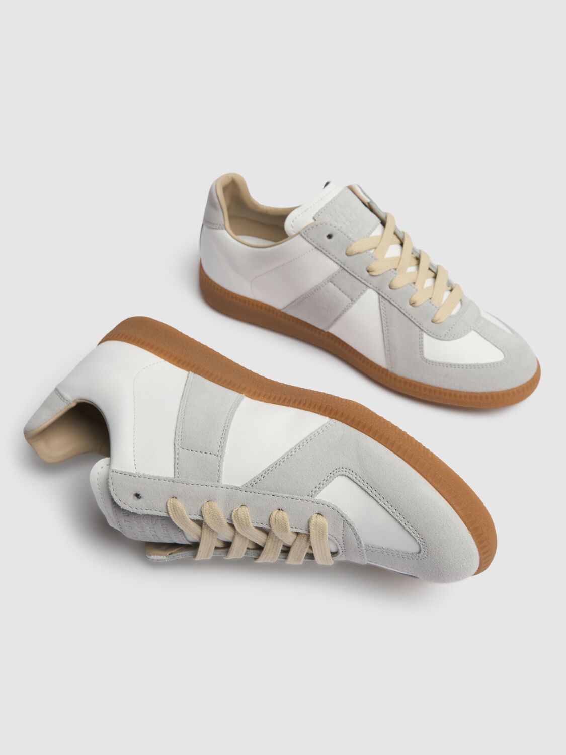 Shop Maison Margiela 20mm Replica Leather & Suede Sneakers In Off White