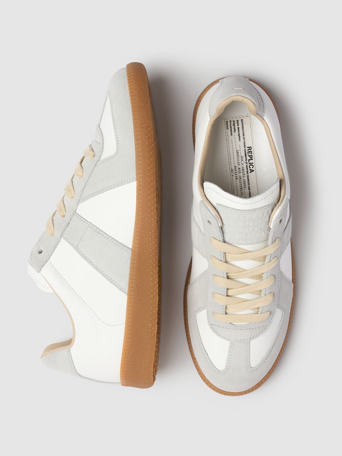 Shop Maison Margiela 20mm Replica Leather & Suede Sneakers In Off White