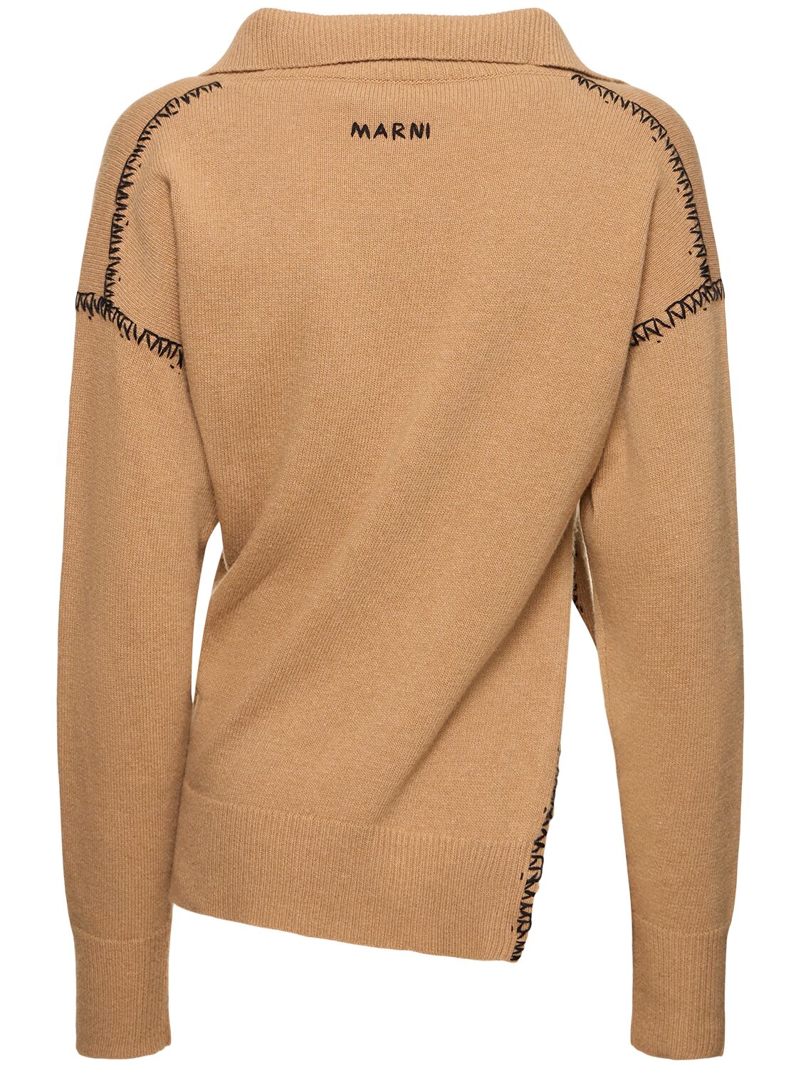 Shop Marni Wool & Cashmere Knit V Neck Polo Sweater In Camel