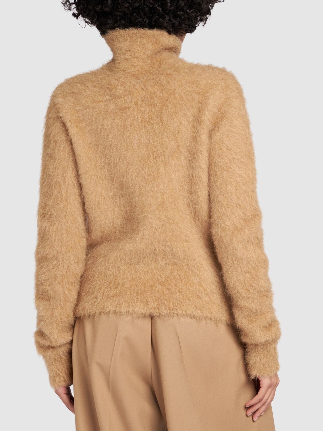 Shop Sportmax Elgar Fluffy Alpaca Blend Knit Sweater In Camel