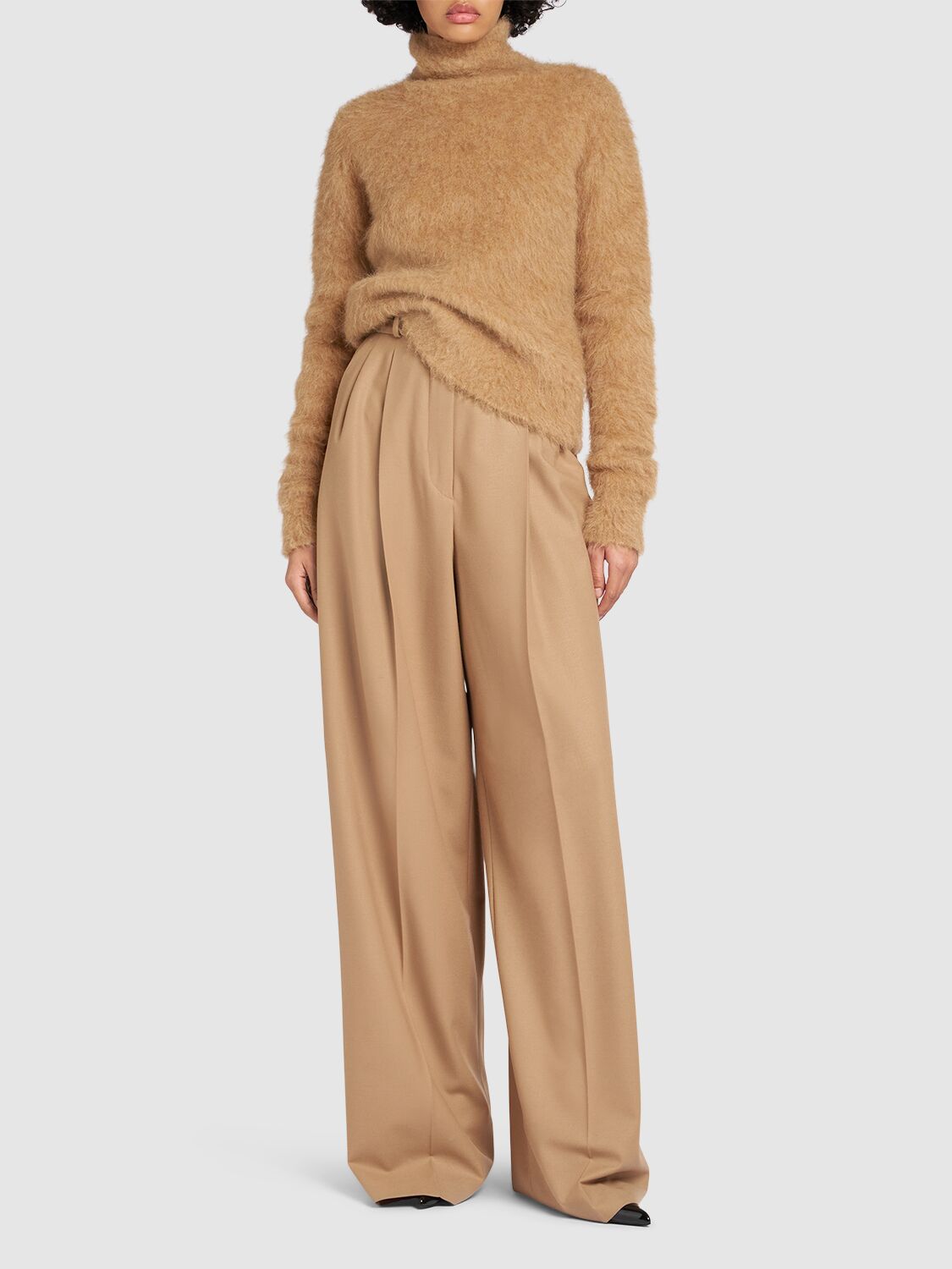 Shop Sportmax Elgar Fluffy Alpaca Blend Knit Sweater In Camel