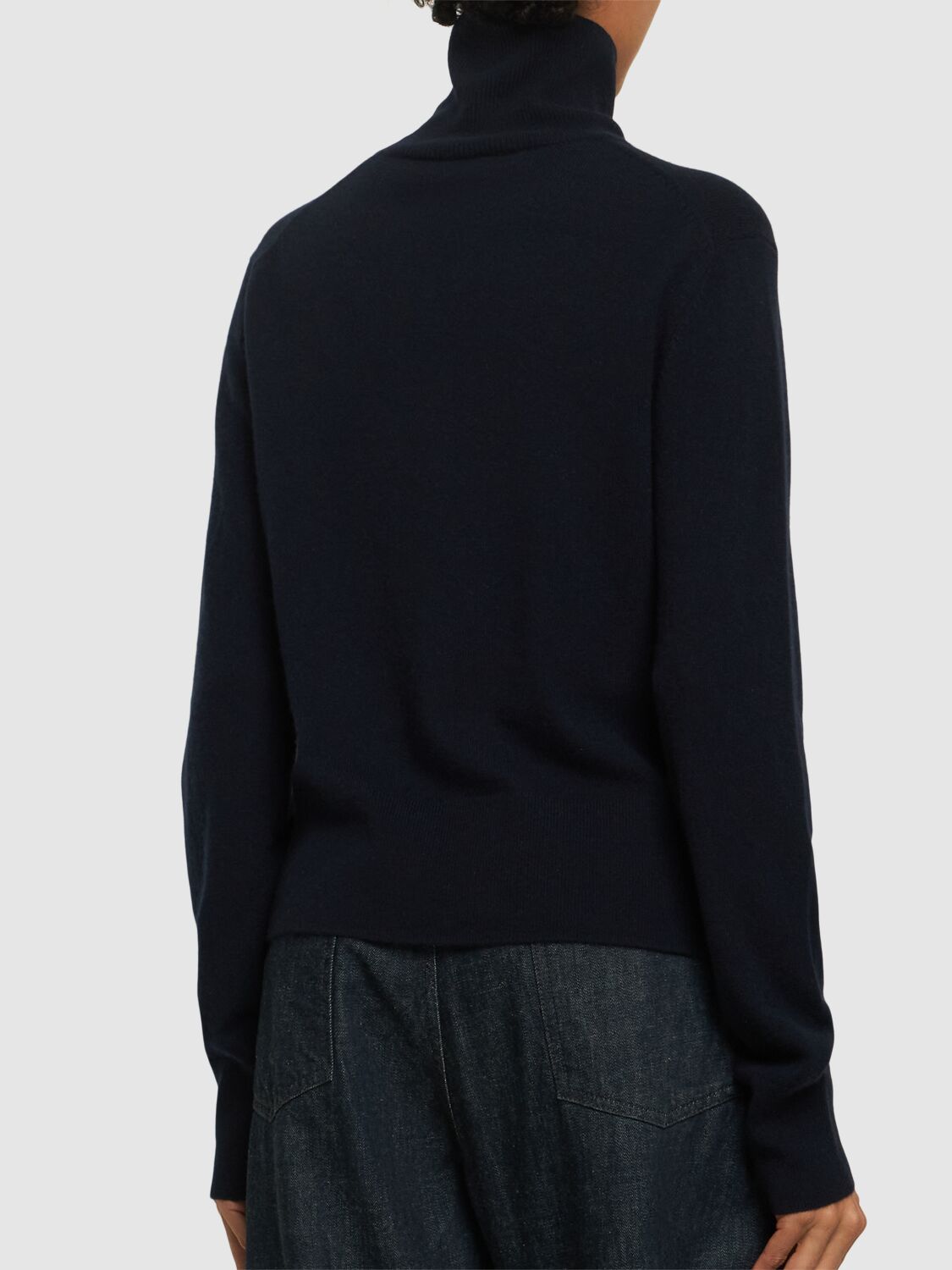 Shop Totême Cropped Cashmere Turtleneck Sweater In Navy