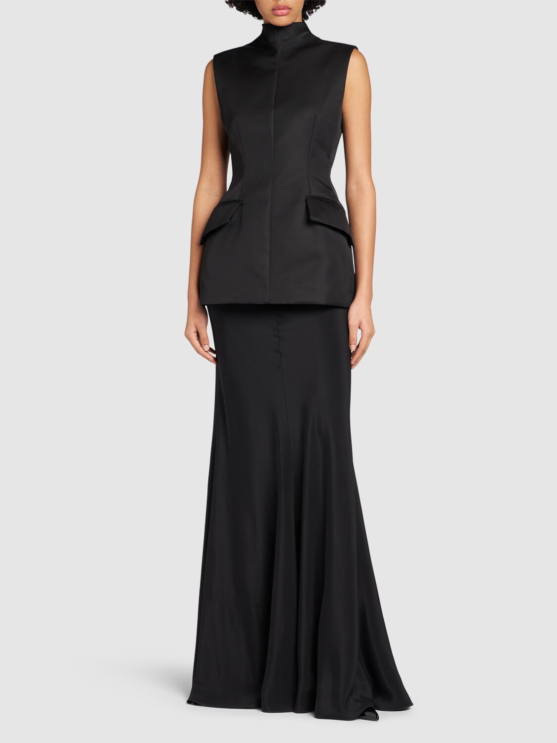 Shop Sportmax Cileno Satin Long Dress In Black