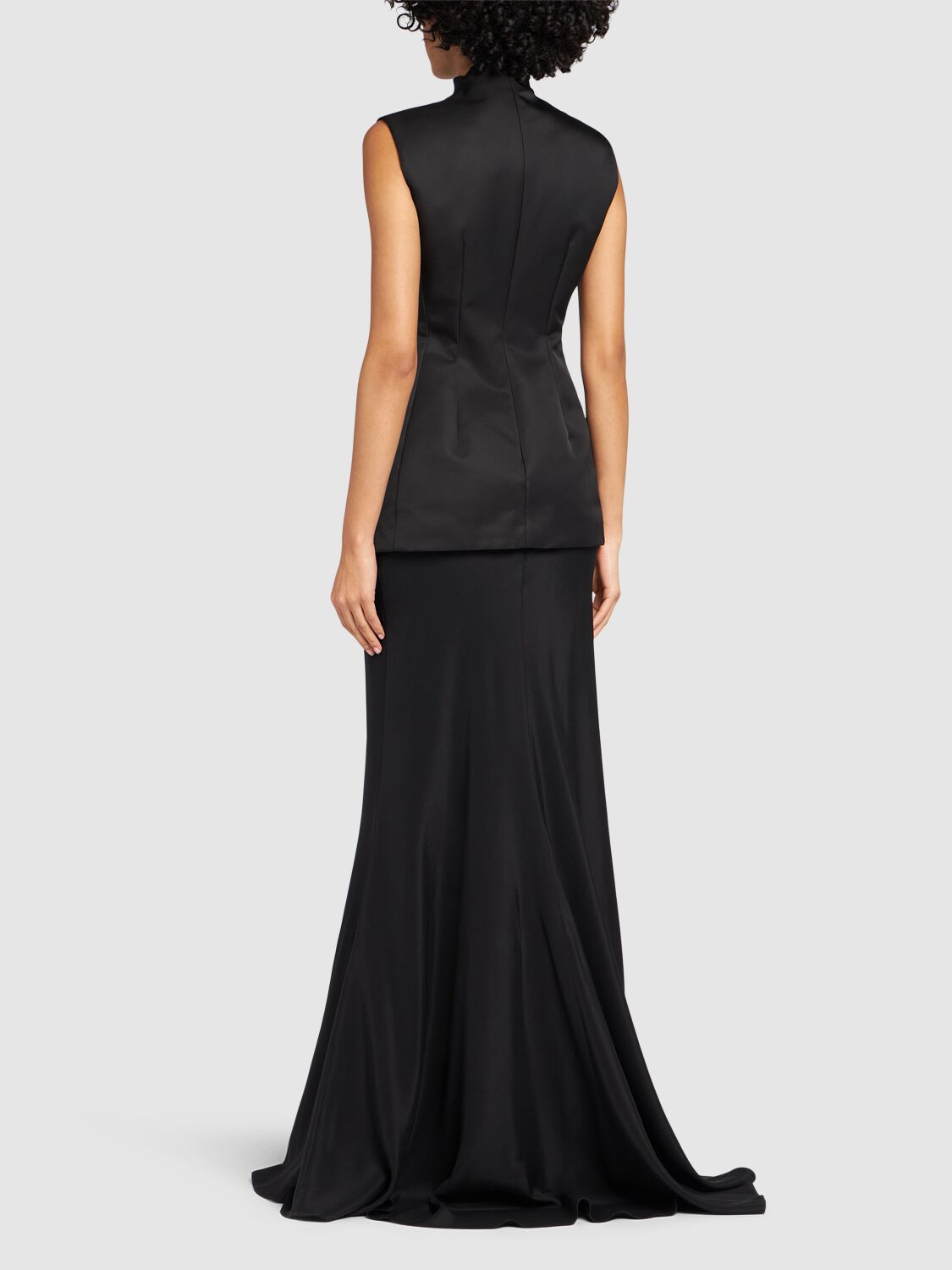 Shop Sportmax Cileno Satin Long Dress In Black