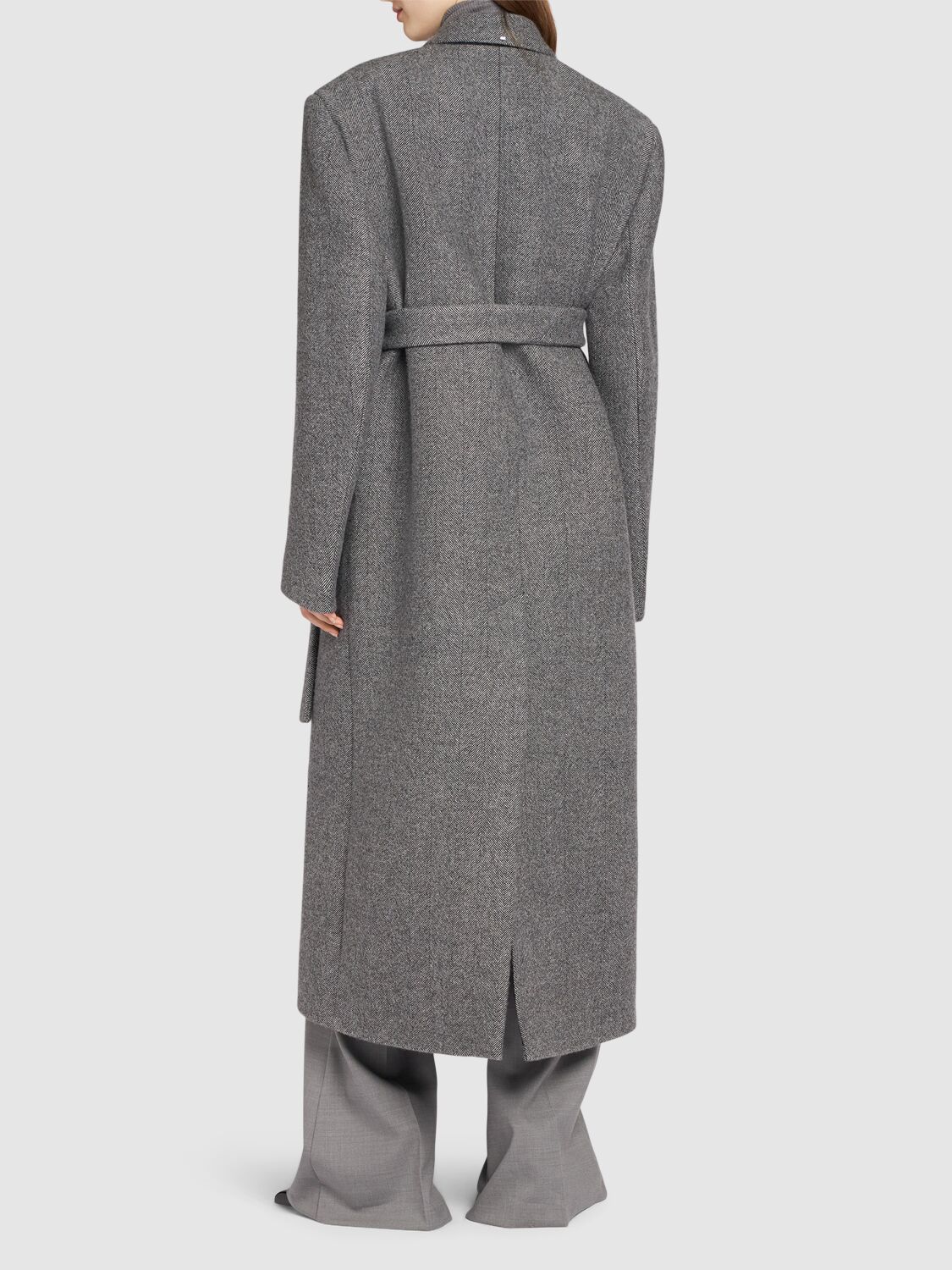 Shop Sportmax Billy Double Breast Chevron Long Coat In Grey