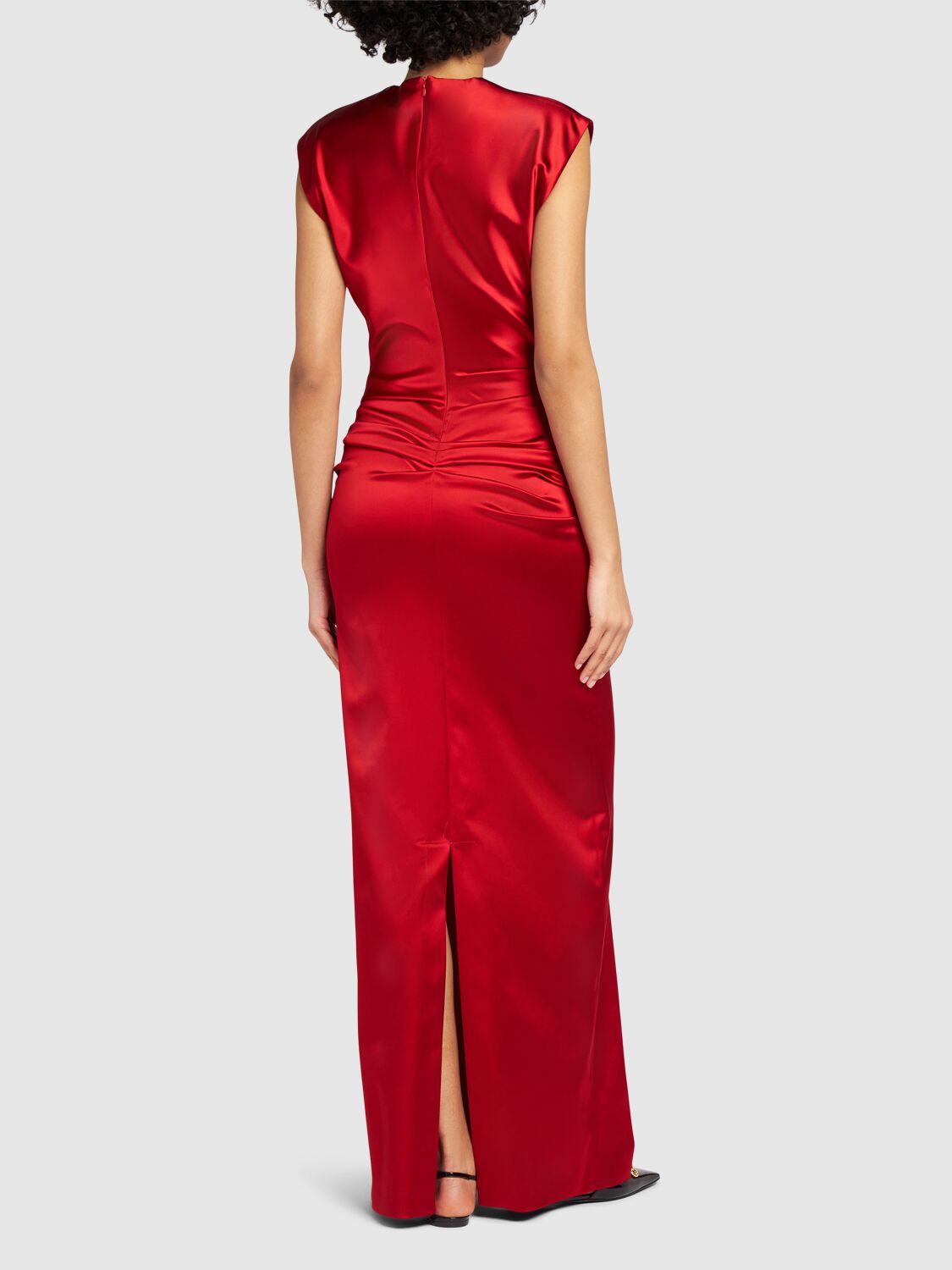 Shop Max Mara Rea Satin Long Dress In Red