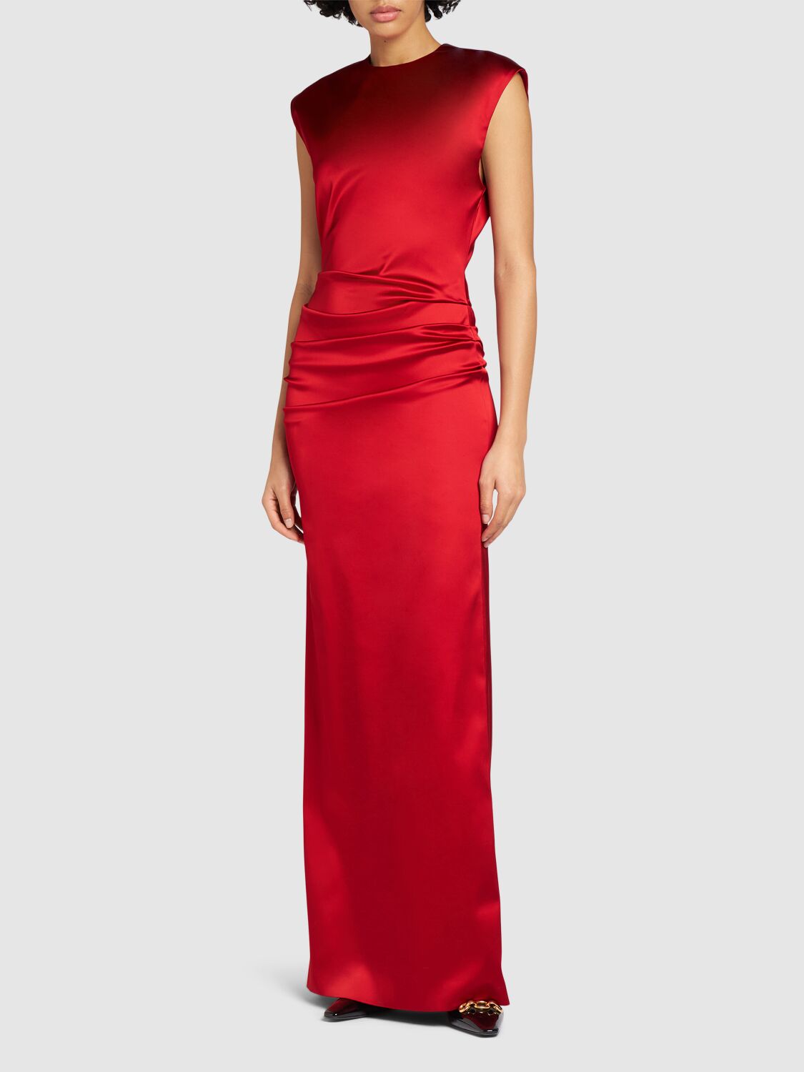 Shop Max Mara Rea Satin Long Dress In Red