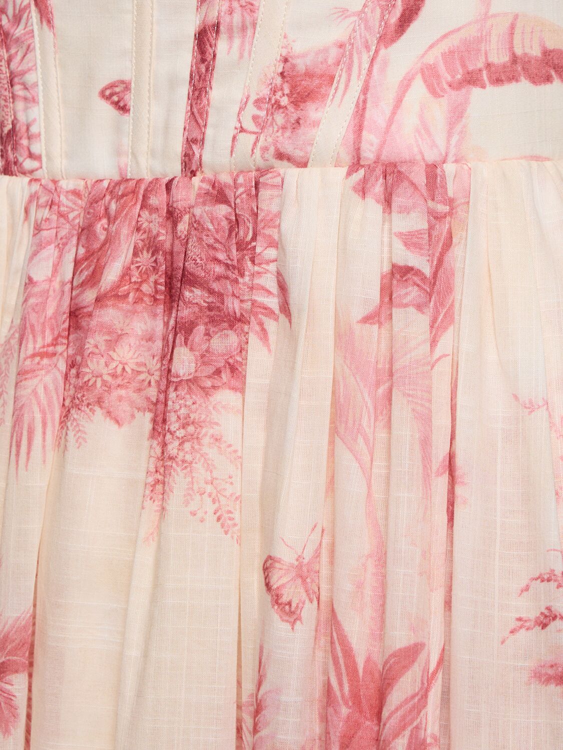 Shop Zimmermann Waverly Printed Poplin Midi Corset Dress In Beige,pink