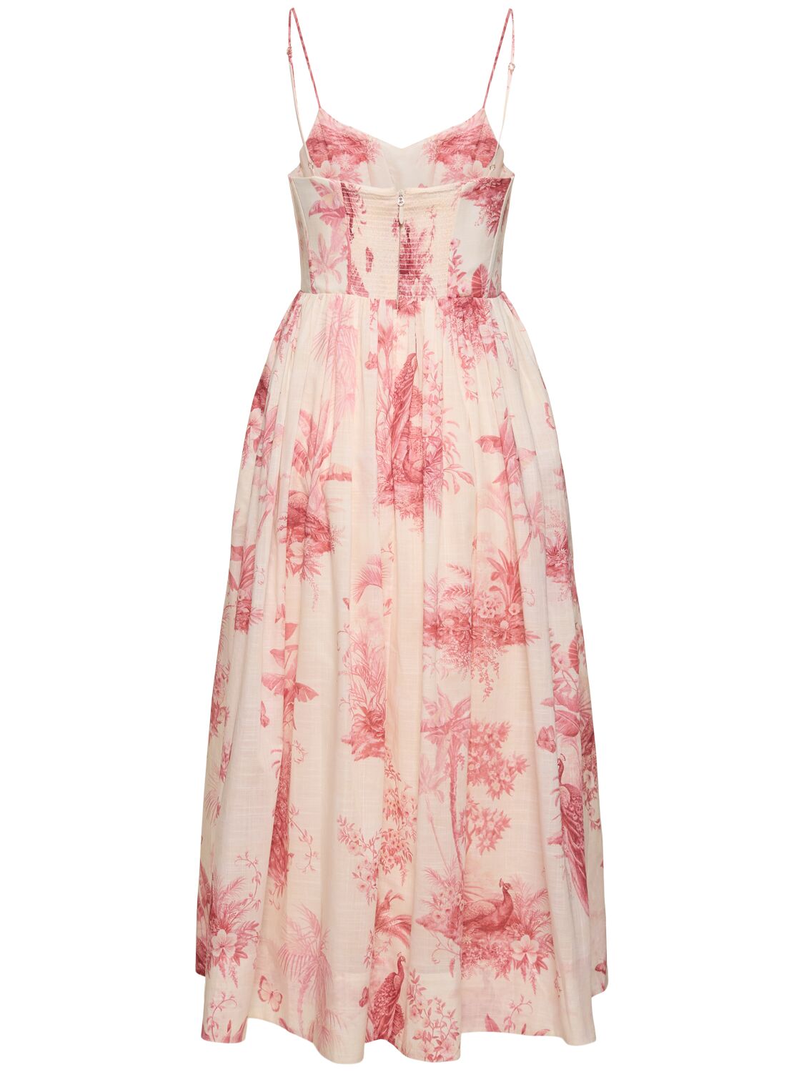 Shop Zimmermann Waverly Printed Poplin Midi Corset Dress In Beige,pink