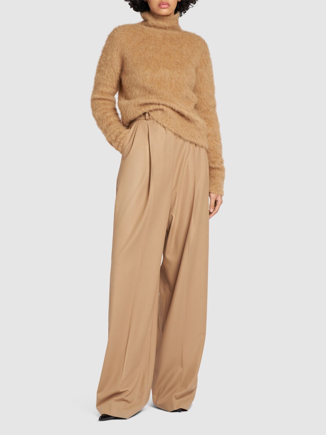 Shop Sportmax Kiens12 Flannel Wide Pants W/belt In Camel