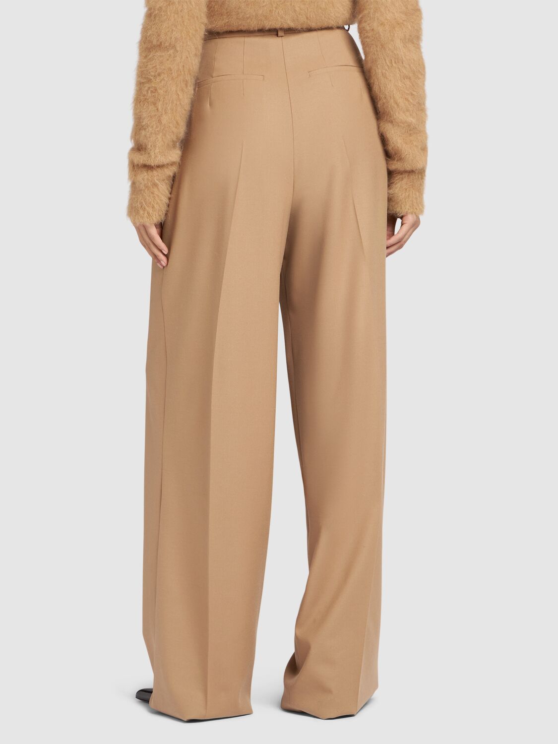 Shop Sportmax Kiens12 Flannel Wide Pants W/belt In Camel