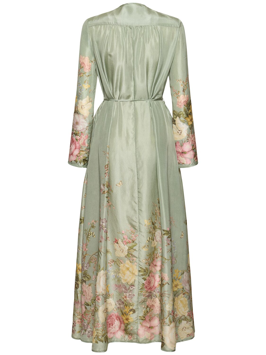 Shop Zimmermann Waverly Printed Linen Billow Maxi Dress In Sage,multi