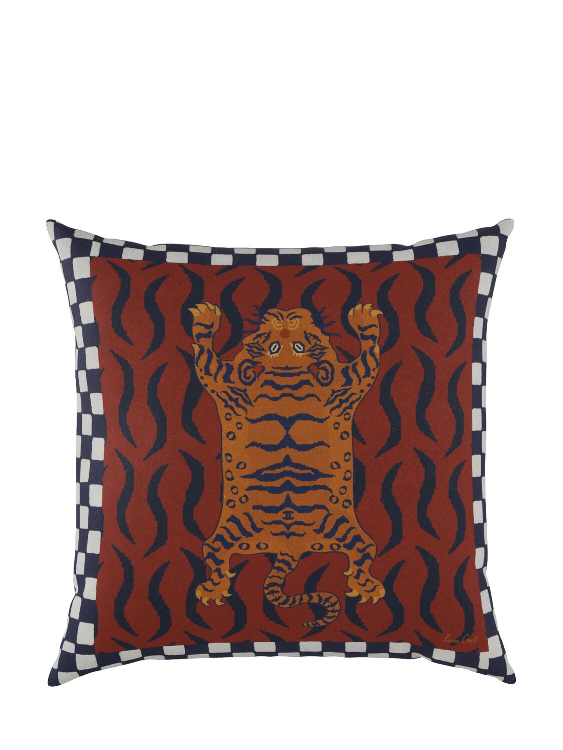 Lisa Corti Tibetan Tiger Cushion In Red