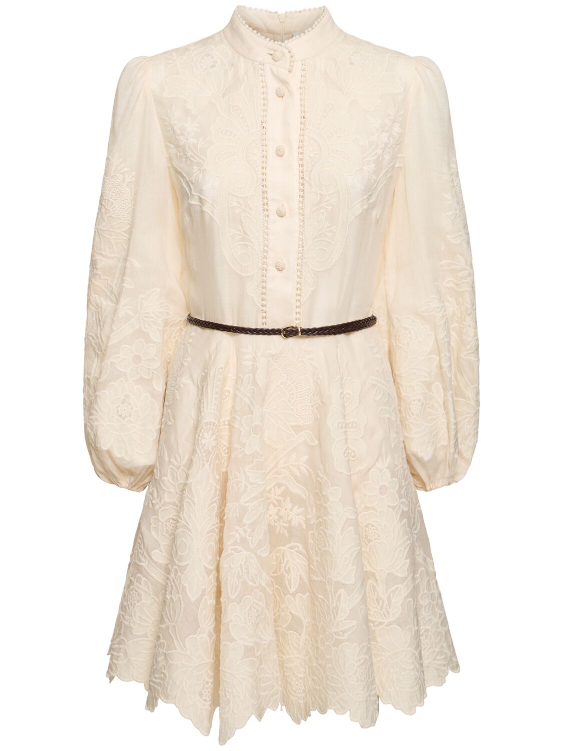 Zimmermann Ottie Linen Embroidered Mini Dress In Cream