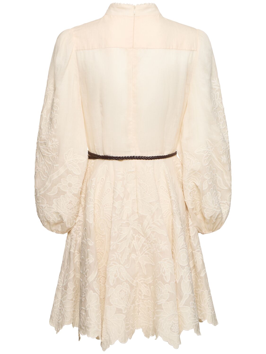 Shop Zimmermann Ottie Linen Embroidered Mini Dress In Cream