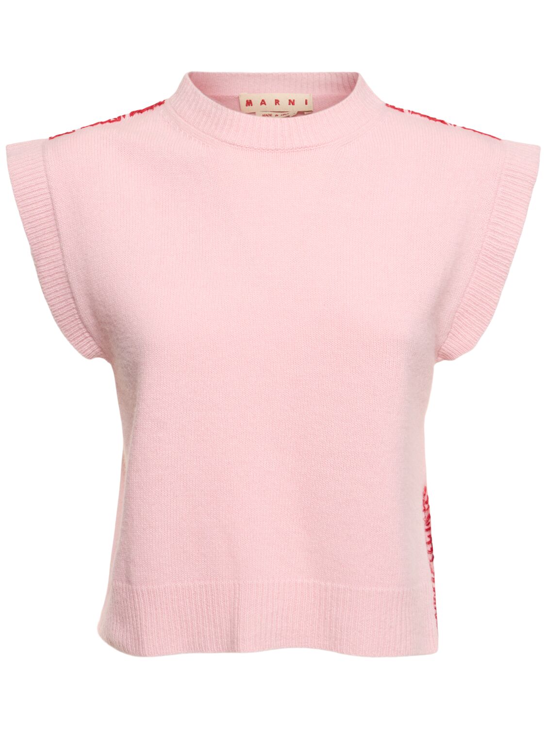 Marni Wool & Cashmere Knit Logo Vest In Pink