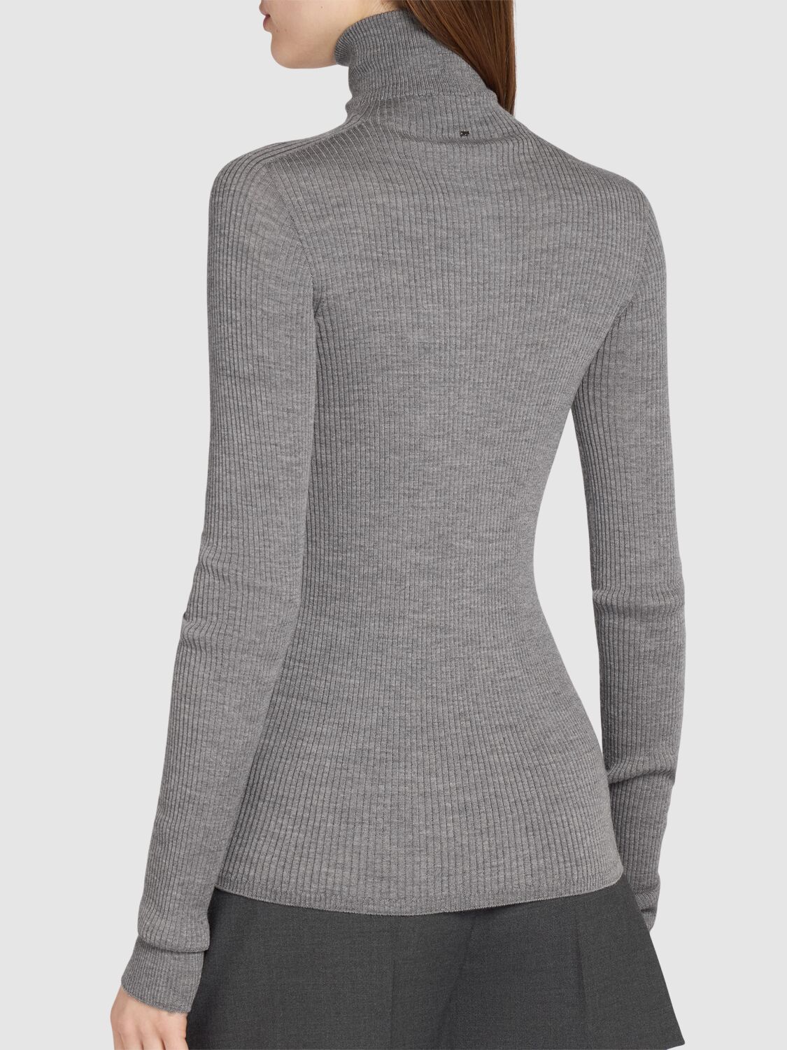 Shop Sportmax Flavia Fitted Rib Wool T-neck Sweater In Grey