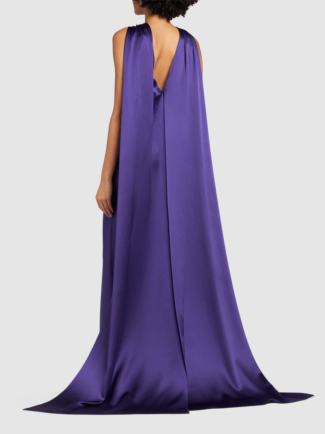 Shop Max Mara Egizio Silk Satin Long Dress In Purple